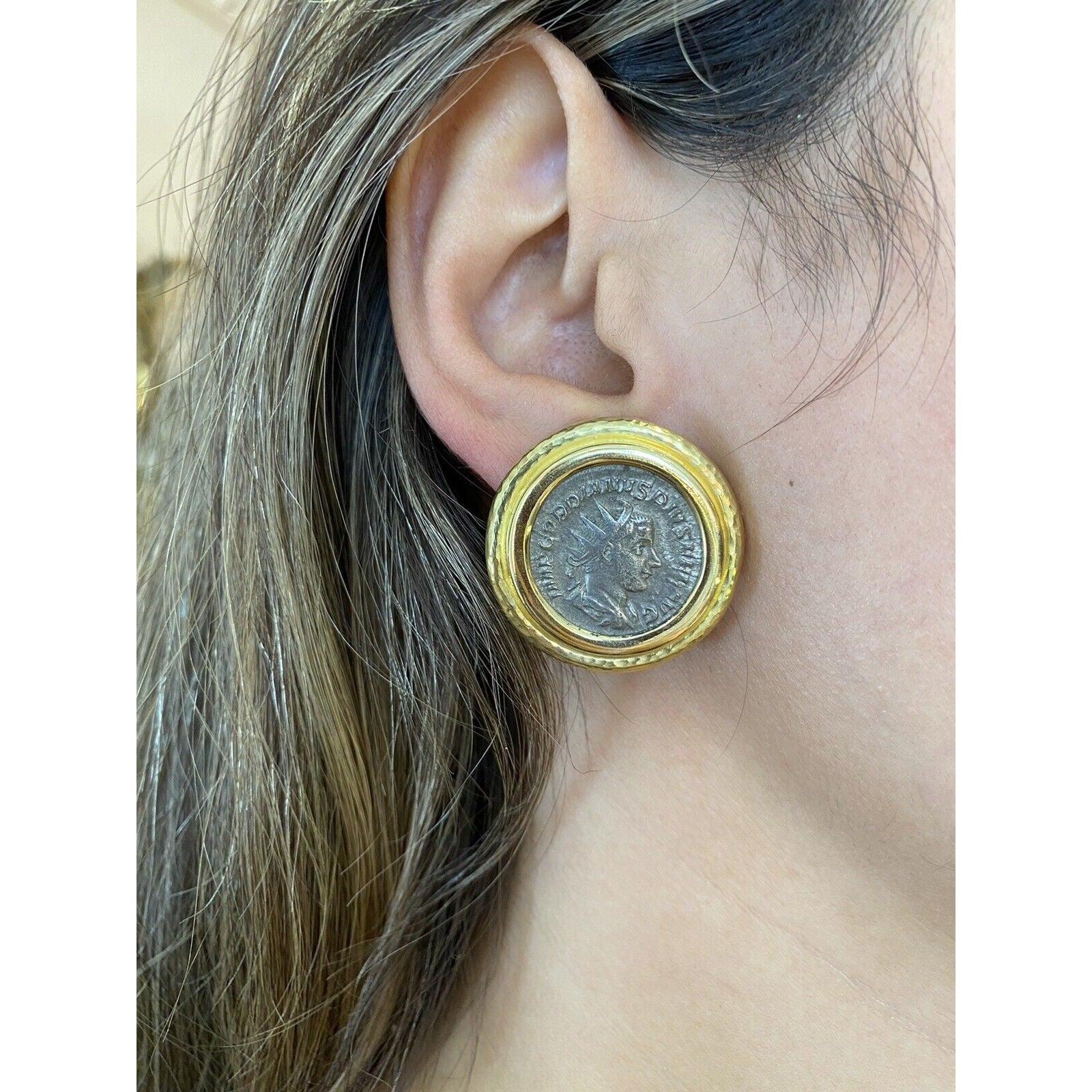 Large Elizabeth Locke Coin Button Earrings in 18k Yellow Gold