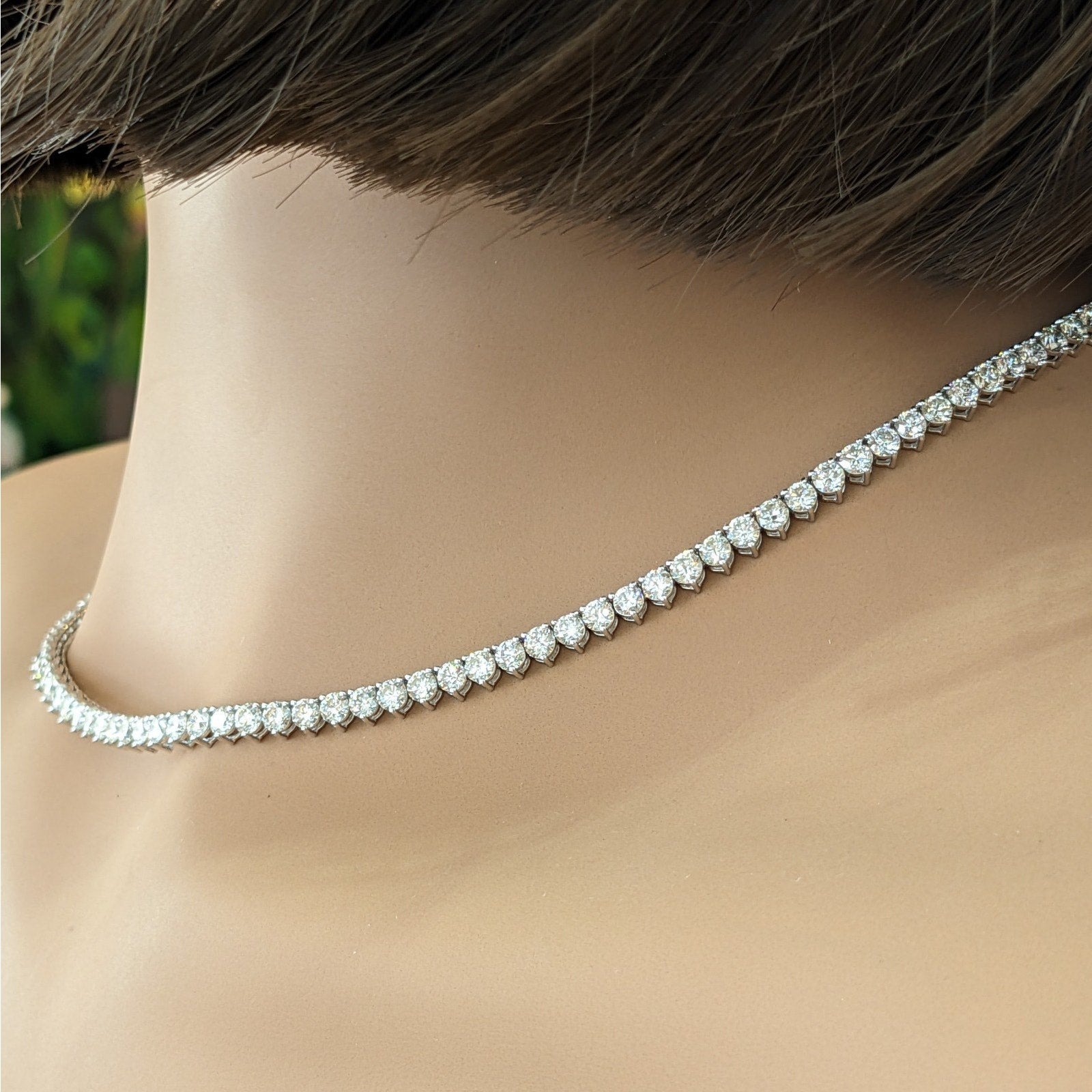 14.31 cts Diamond Tennis Necklace in 18k White Gold 16.75" long