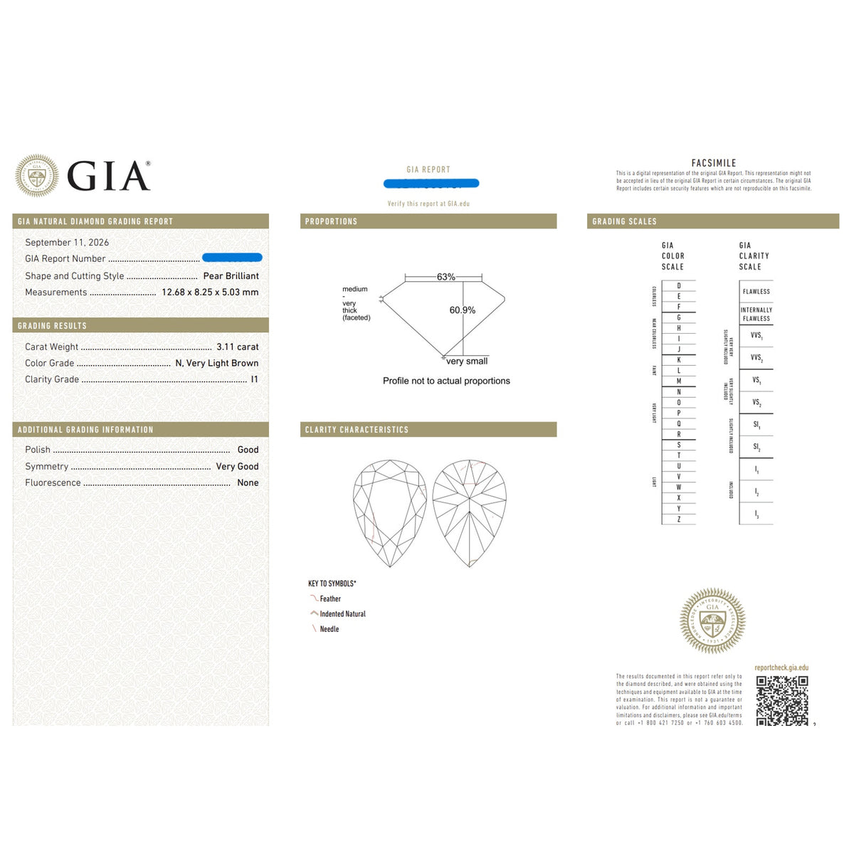 GIA 3.11 ct Pear Diamond Pendant Necklace in 18k Yellow Gold