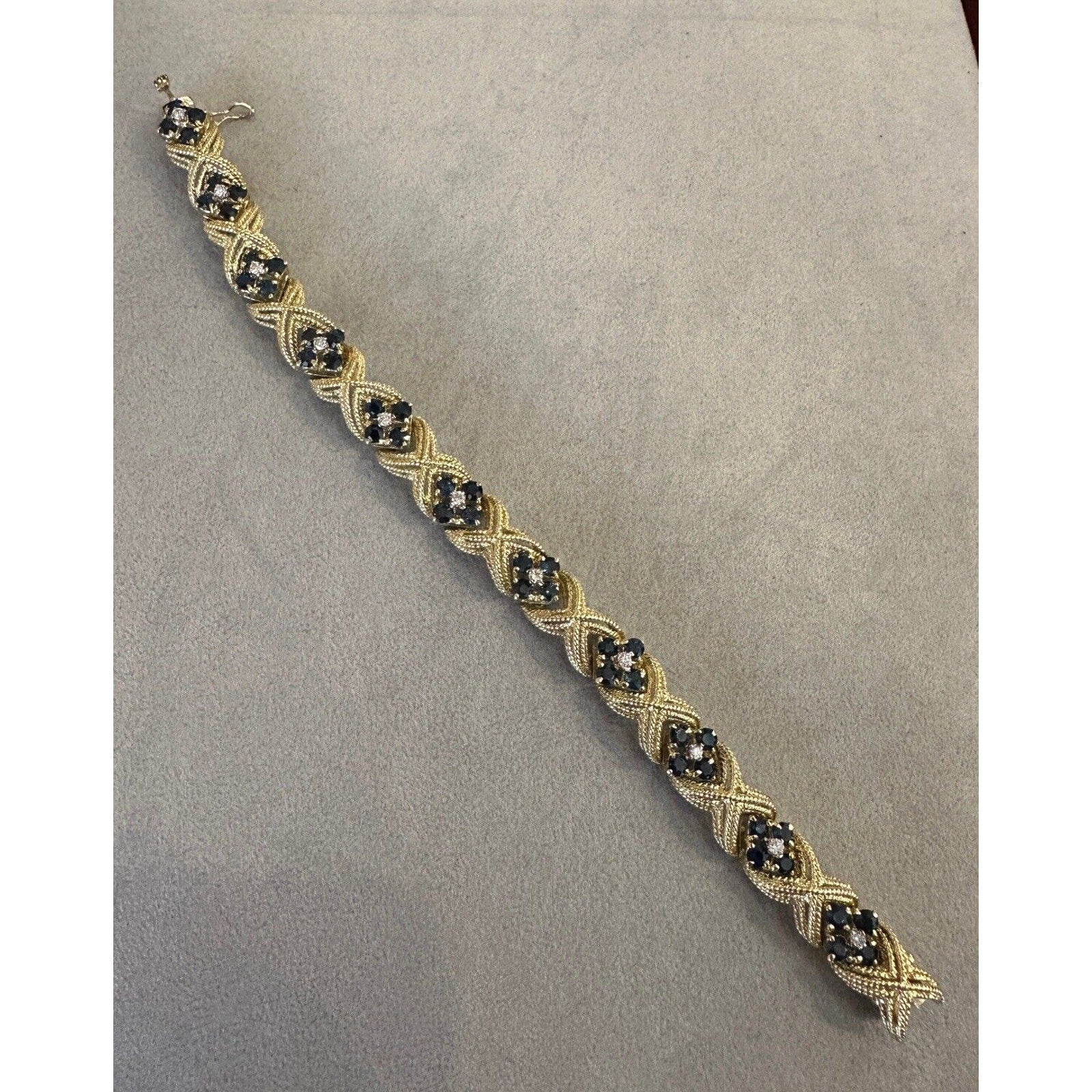 La Triomphe Sapphire and Diamond "X" Bracelet in 18k Yellow Gold