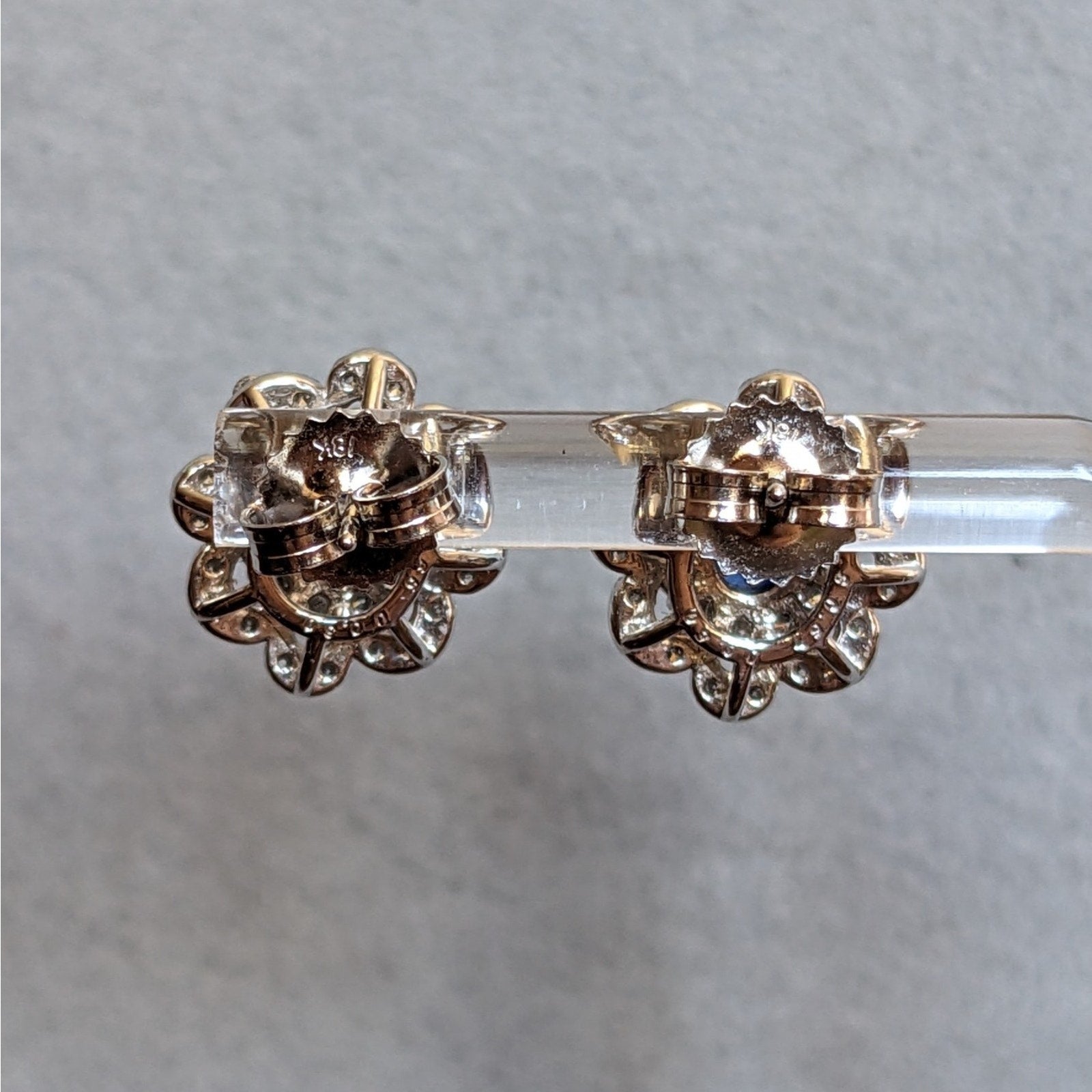 Oval Blue Sapphire and Diamond Stud Earrings in Platinum/18k Gold