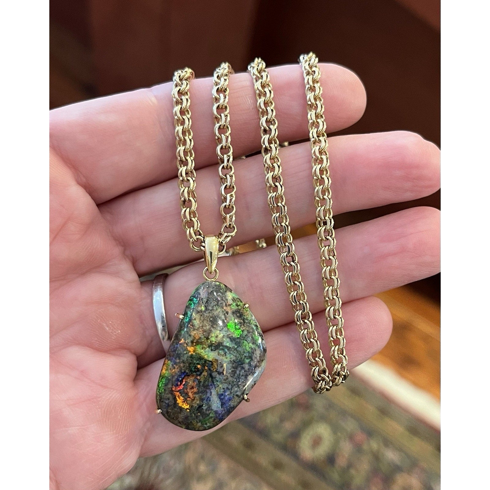 22.31 ct Boulder Opal Pendant Necklace in 18k/14k Yellow Gold