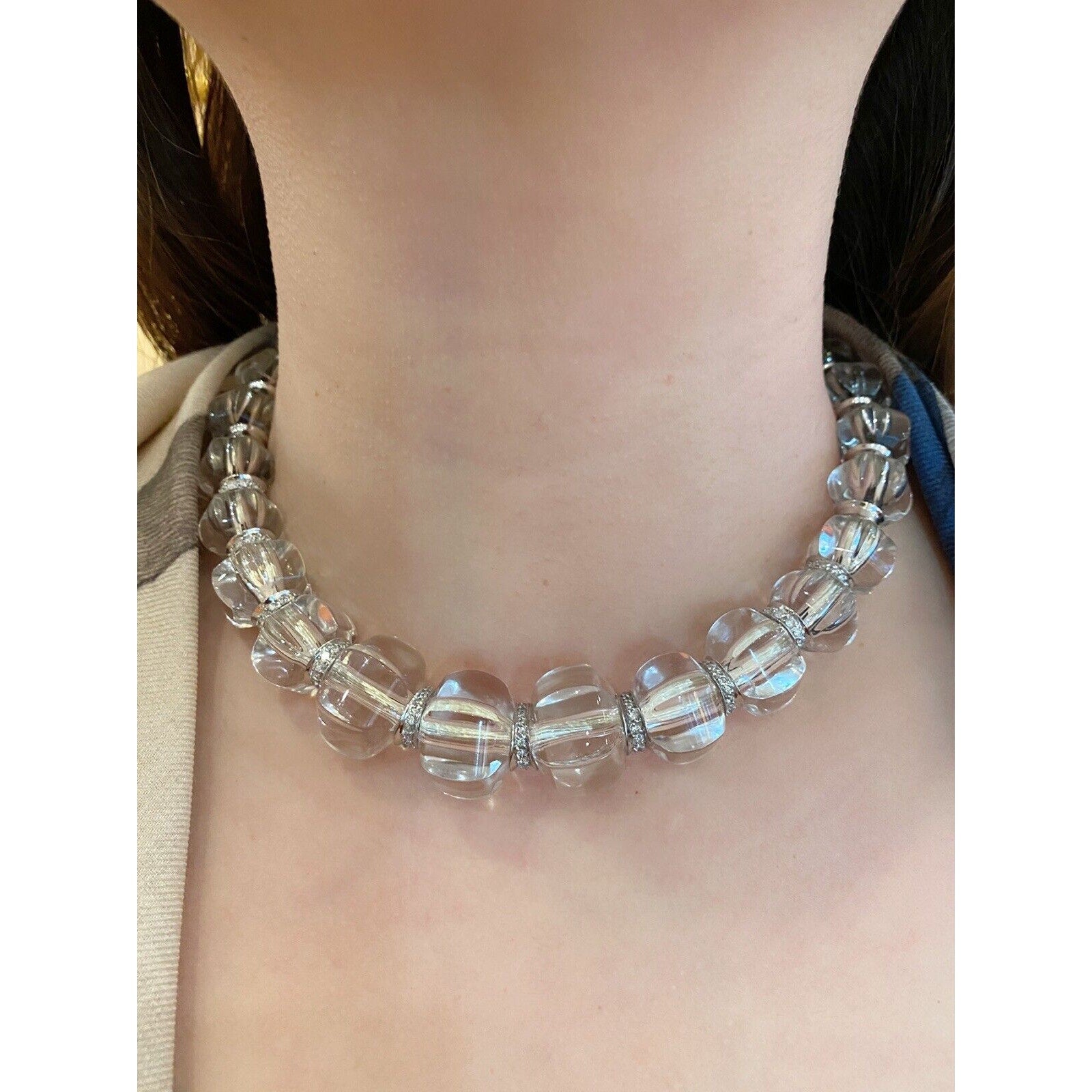 Baccarat Sherazade Crystal & Diamond Necklace in 18k White Gold France