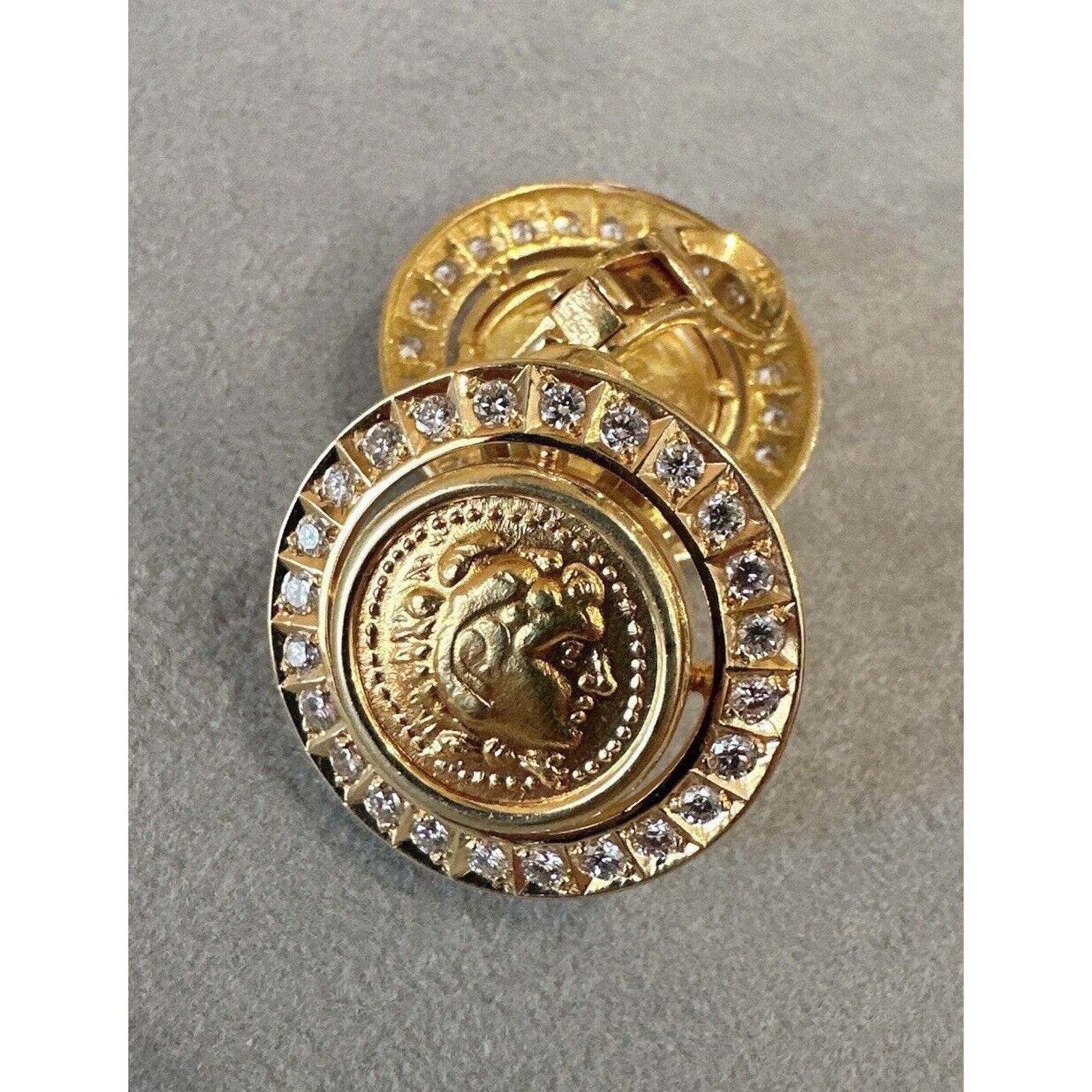 Gold Coin and Diamond Earrings in 18k Yellow Gold