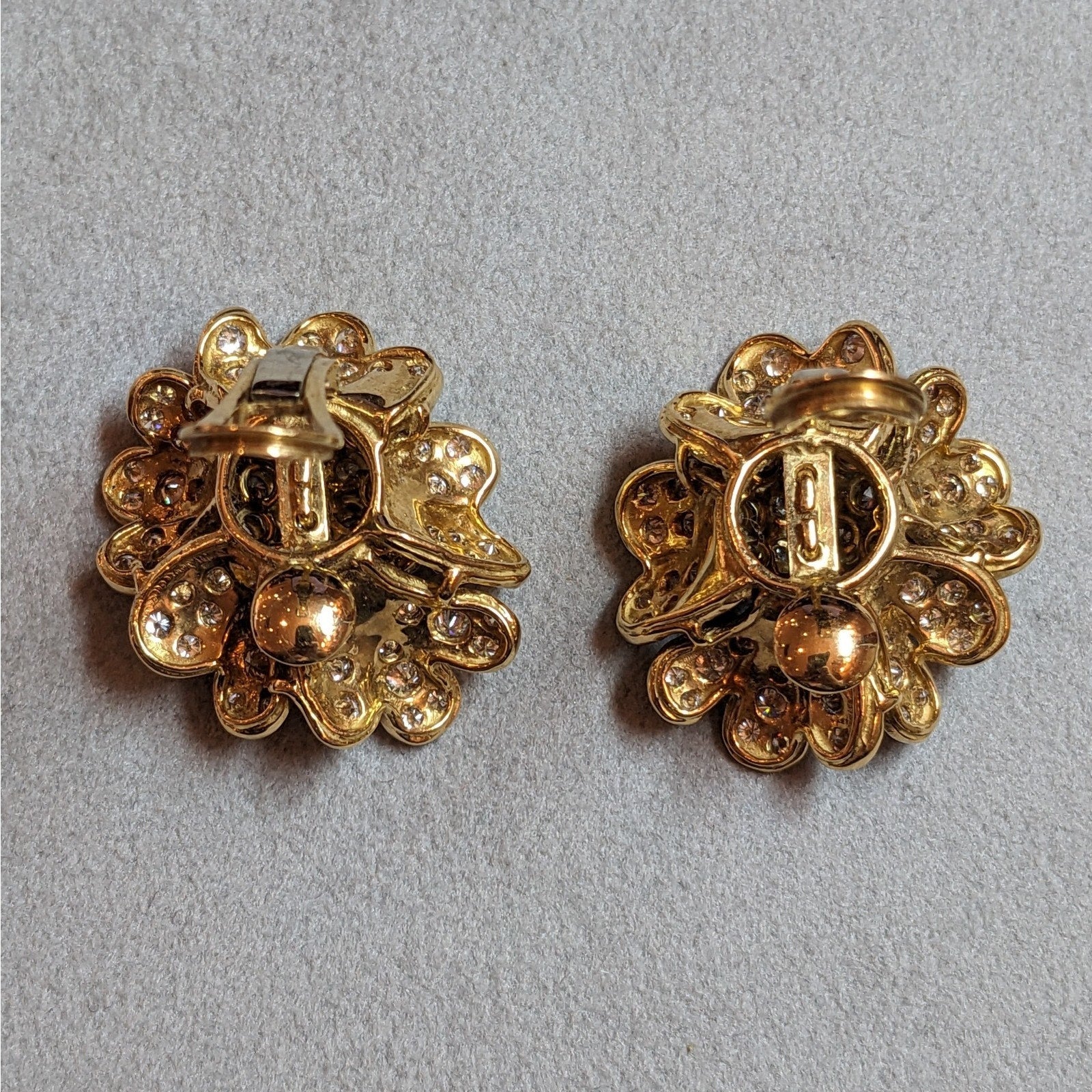 Natural Diamond Flower Cluster Earrings in 18k Yellow Gold