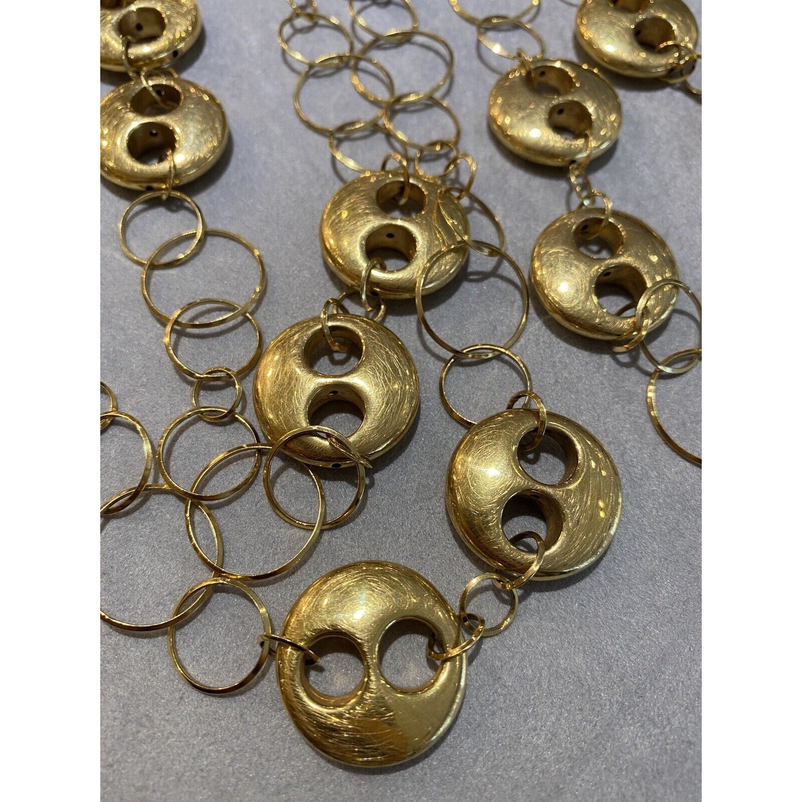 48 inch Long Lightly Textured Round Link Necklace in 18k Yellow Gold