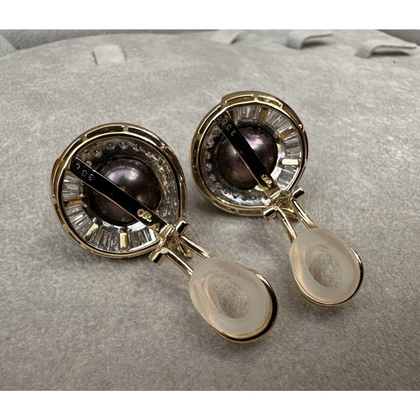 Black South Sea Pearl and Diamond Earrings in 18k Yellow Gold-HM2564AN