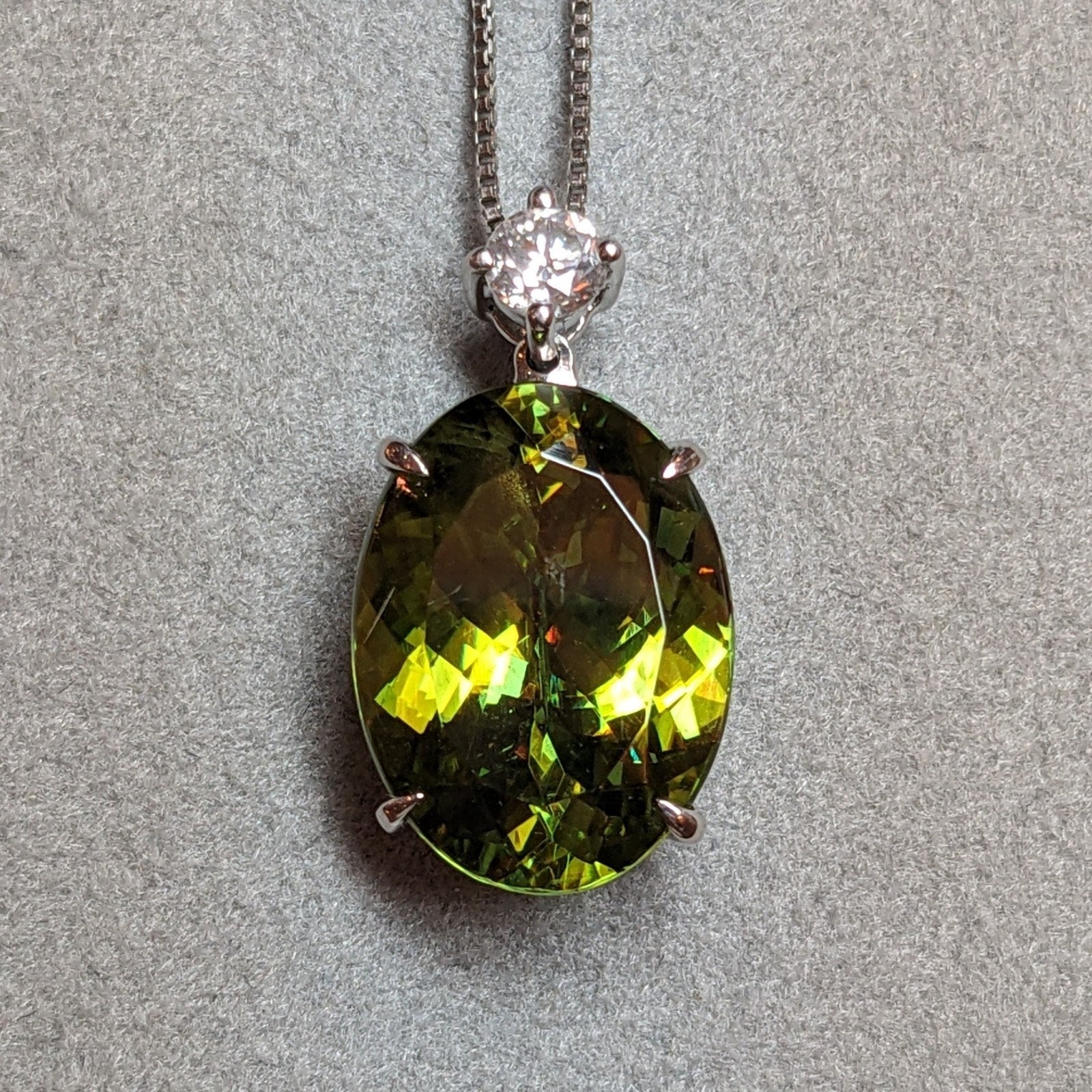 5.69 ct Oval Sphene and Round Diamond Pendant Necklace in Platinum