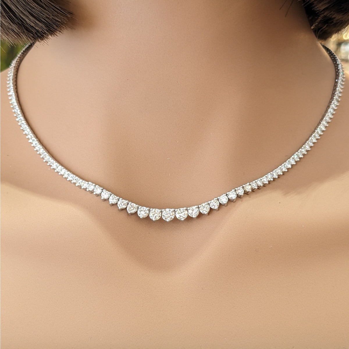 Round Diamond Graduating Tennis Necklace 8.00 ctw in 18k White Gold