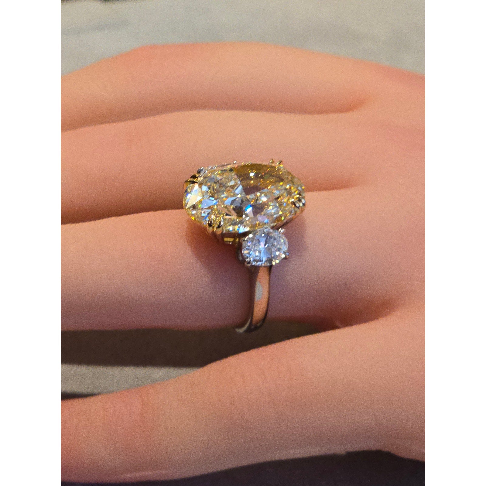 GIA 11.38ct Oval Fancy Light Yellow Diamond 3-Stone Ring in Platinum/ 18K- CF