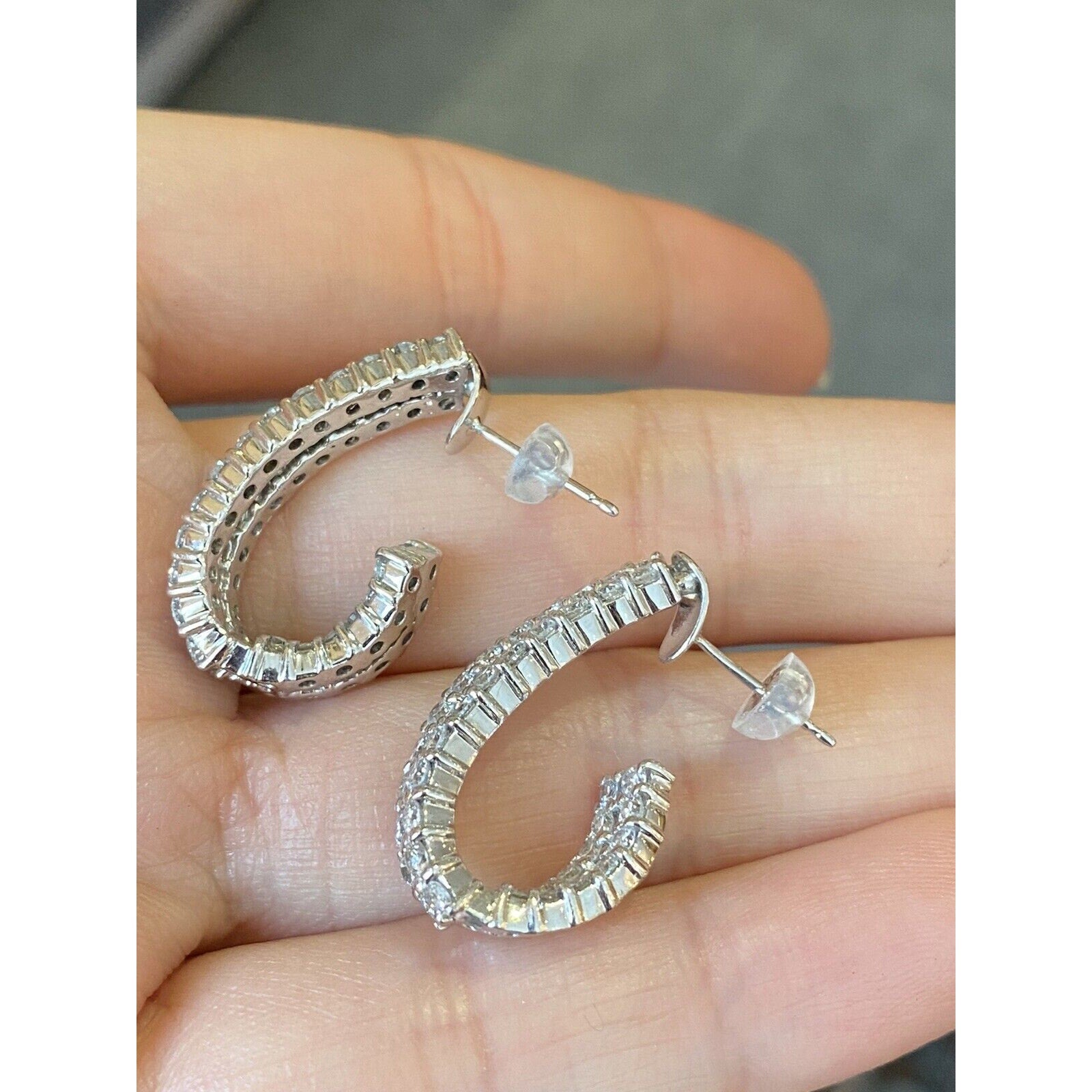 Double Row Diamond Hoop Earrings 3.00 cttw in Platinum/18k--HM1913A3