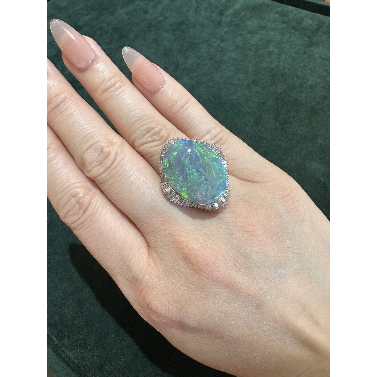 Natural Black Opal 15.60 ct and Diamond Cocktail Ring in Platinum