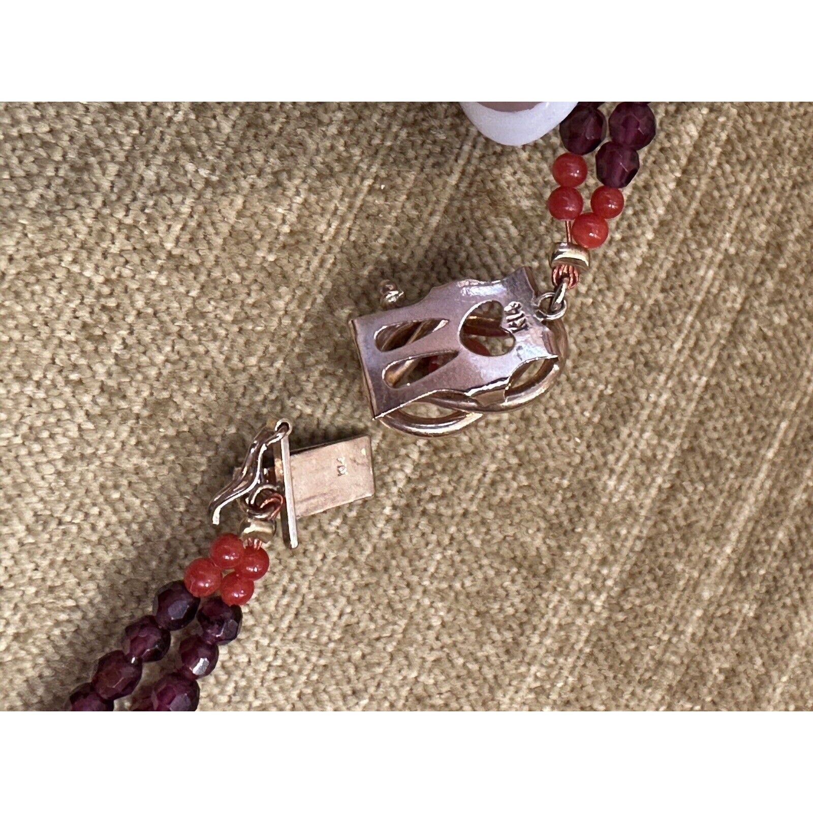 Coral, Garnet and Quartz Bead Necklace in 14k Yellow Gold