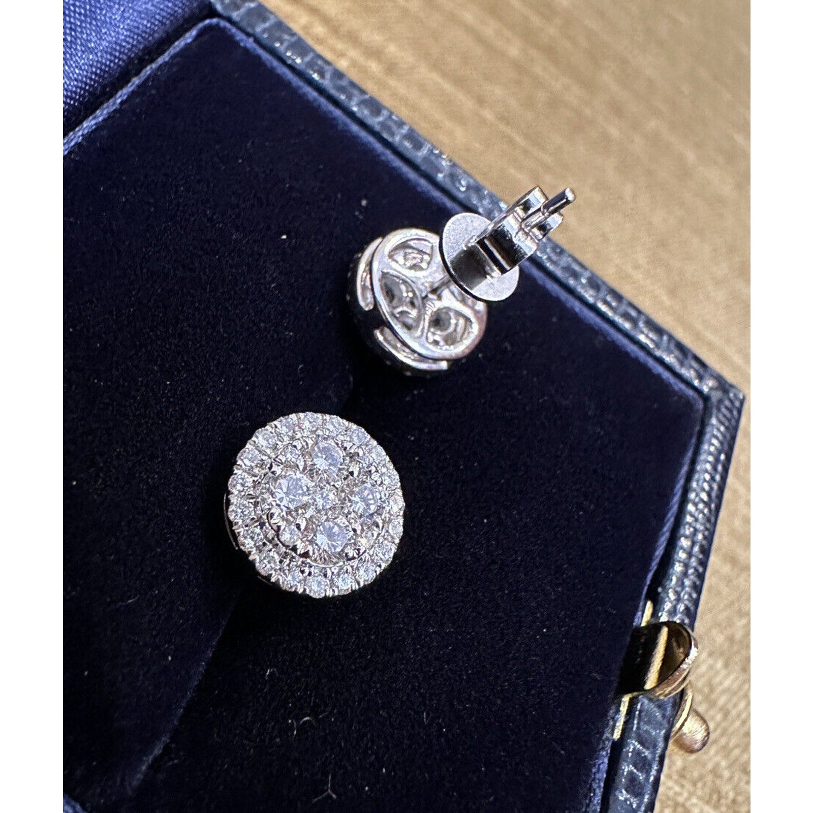 Round Diamond Cluster Stud Earrings .97 cttw in 18k White Gold
