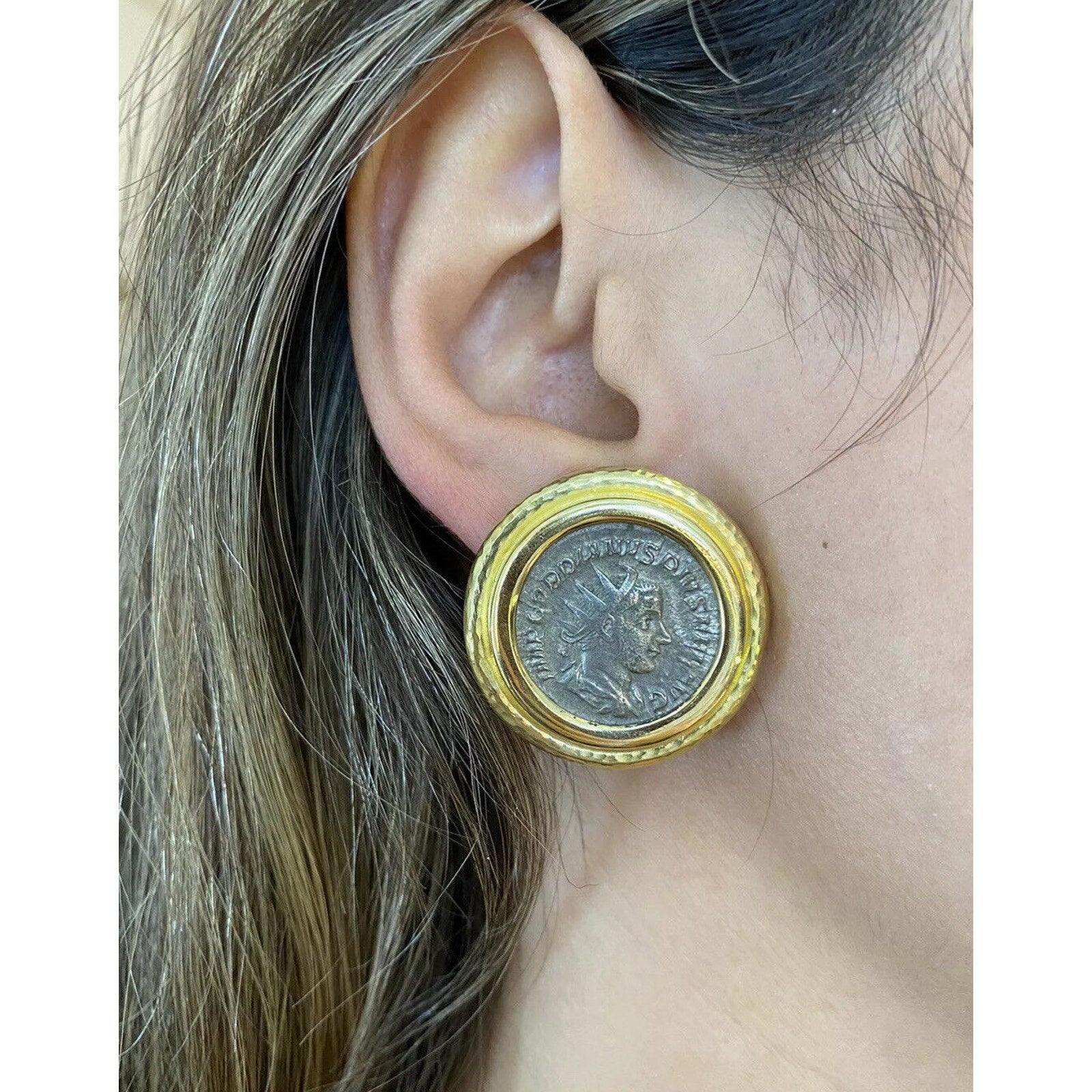Large Elizabeth Locke Coin Button Earrings in 18k & 14k Yellow Gold