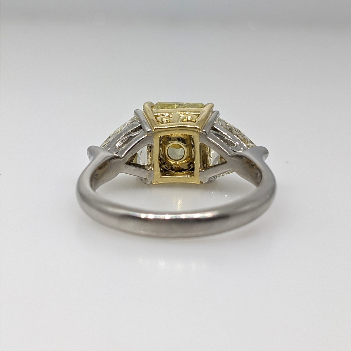 GIA Fancy Yellow Radiant 3.22ct Three-Stone Diamond Ring in Plat/18k