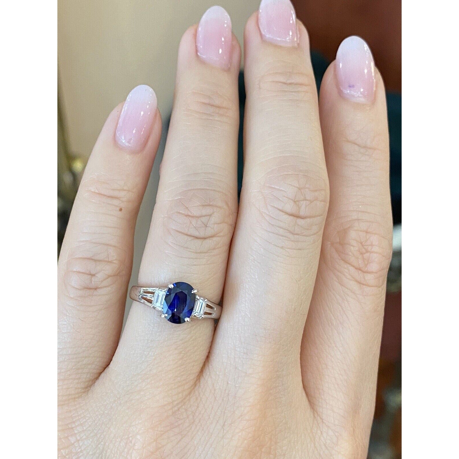 1.17 carat Oval Sapphire and Diamond Three Stone Ring in Platinum