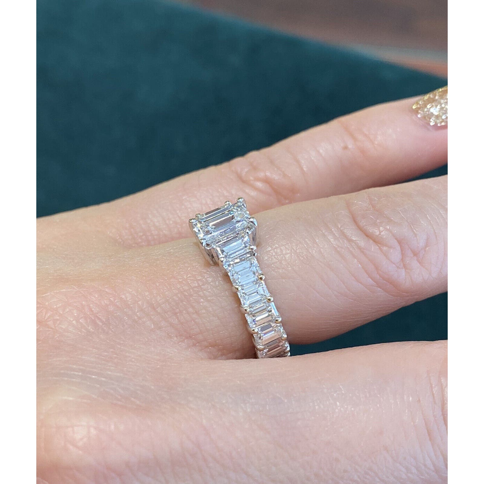 GIA 1.12 ct w/ 4.34 ct Emerald Cut Diamond Eternity Ring18k White Gold- HM1287I4