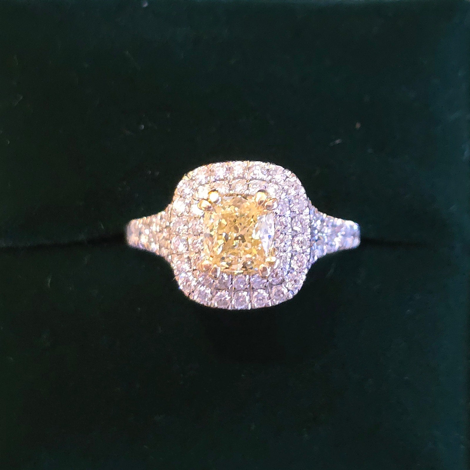 GIA 1.35 carat Fancy Yellow Cushion VS1 Diamond Ring in 14k White Gold