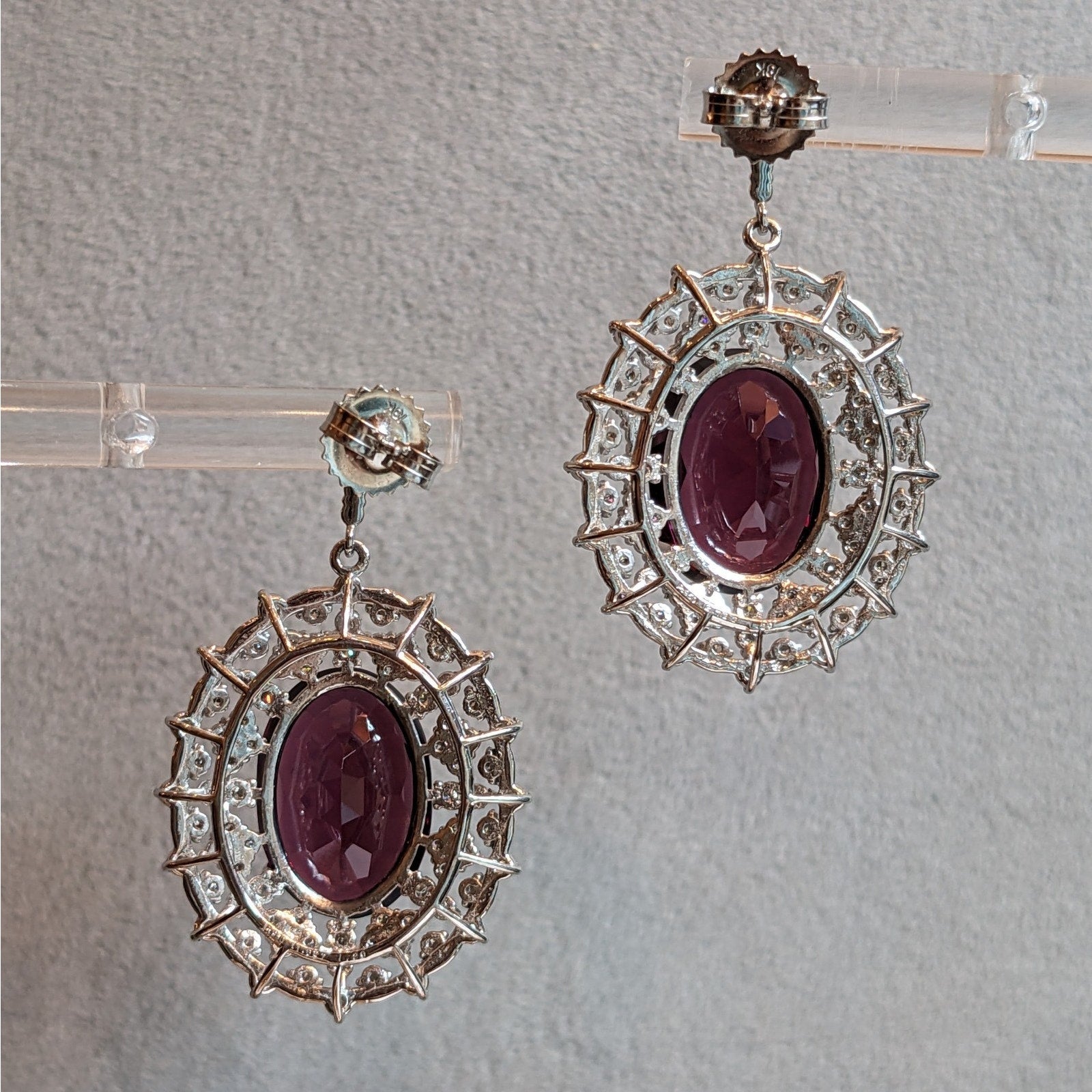 24.54 ct Oval Garnet and Diamond Dangle Earrings in Platinum