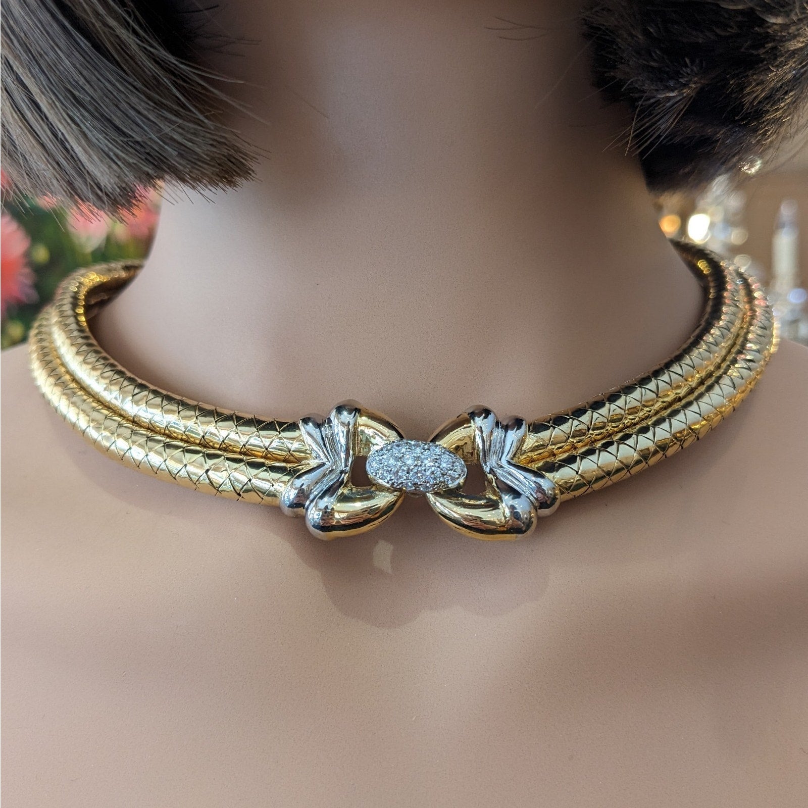 Diamond and 18k Gold Choker Necklace - Italian Maker -