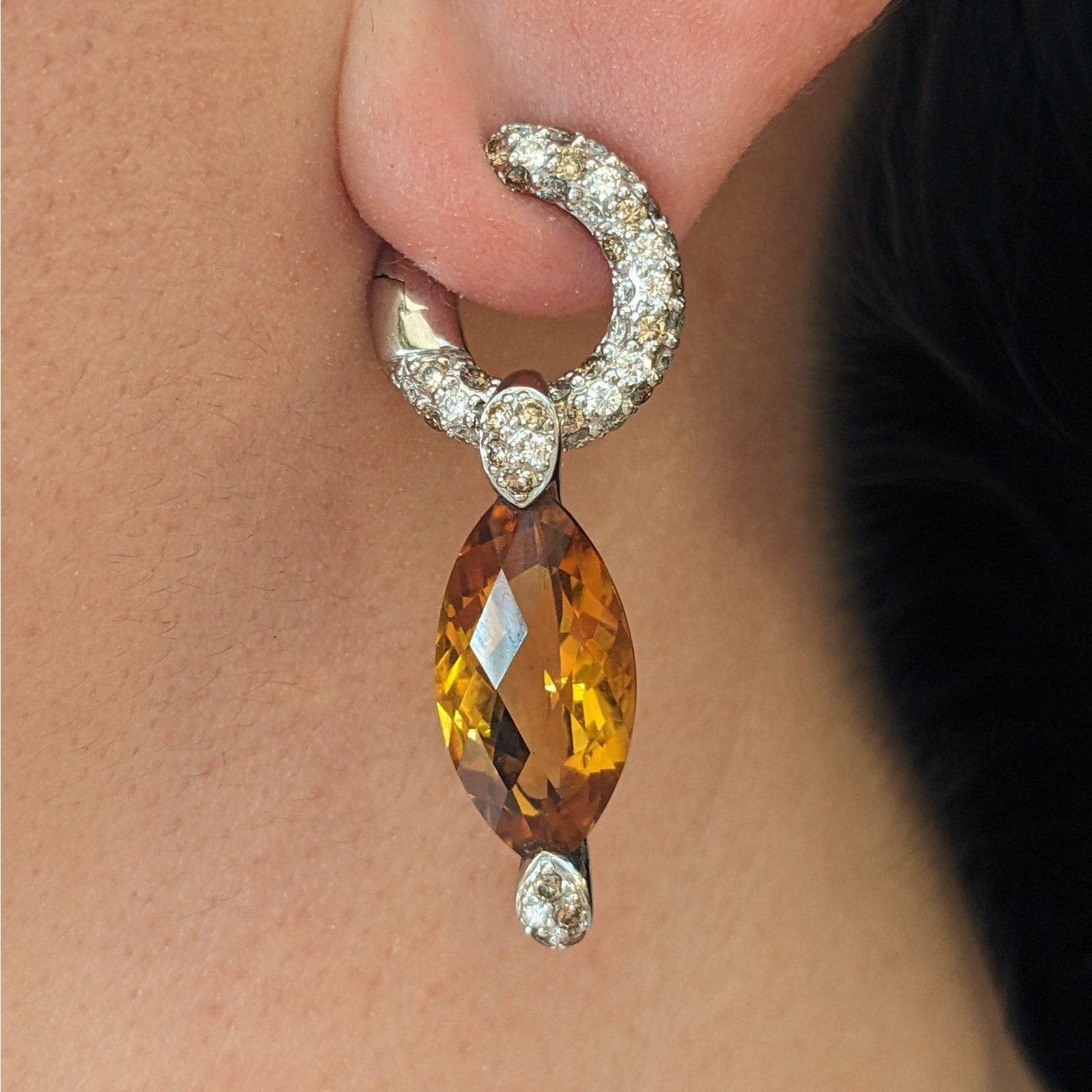 Adamas Citrine and Diamond Drop Earrings in 18k White Gold