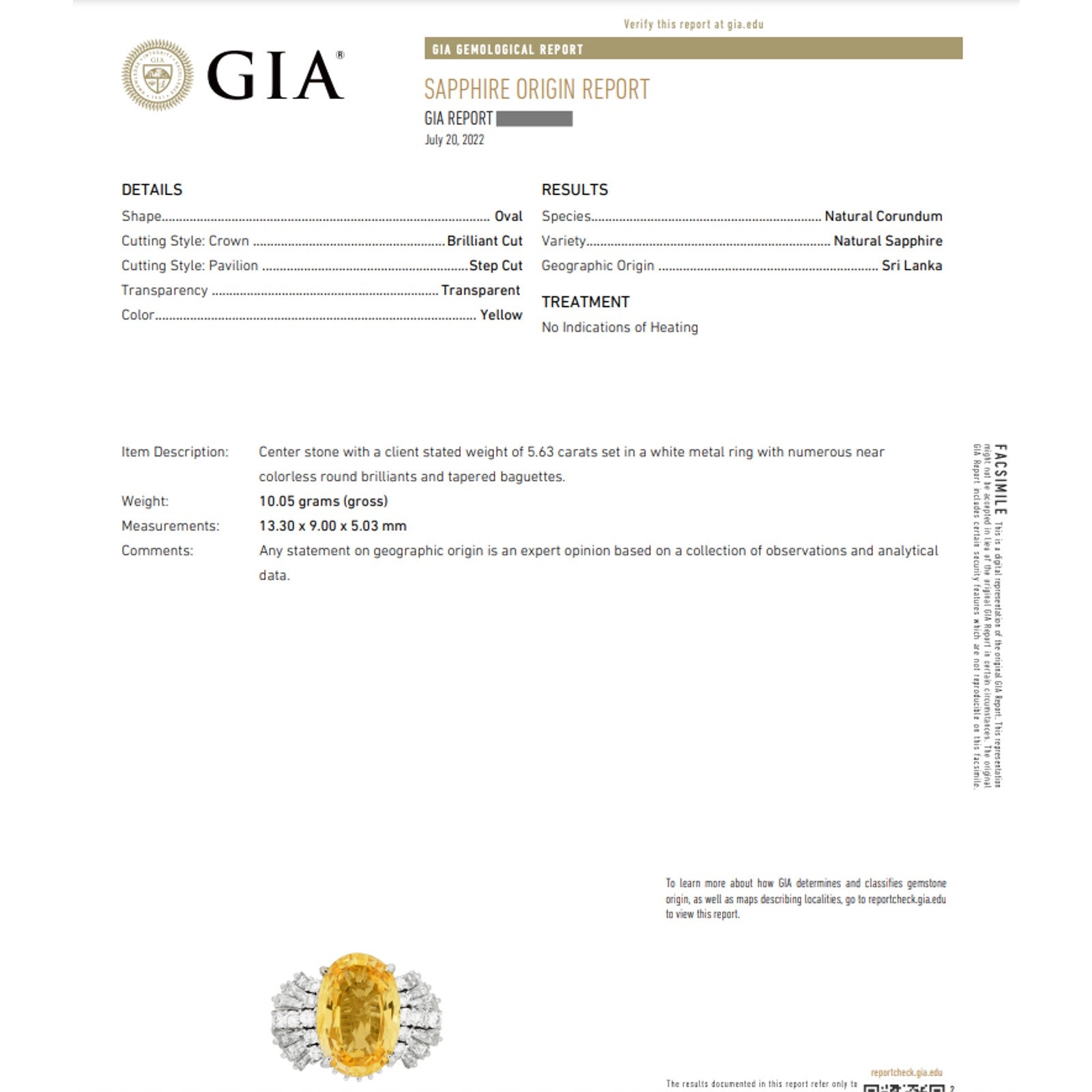 GIA 5.63 ct Unheated Ceylon Yellow Sapphire & Diamond Ring in Platinum -HM2462B