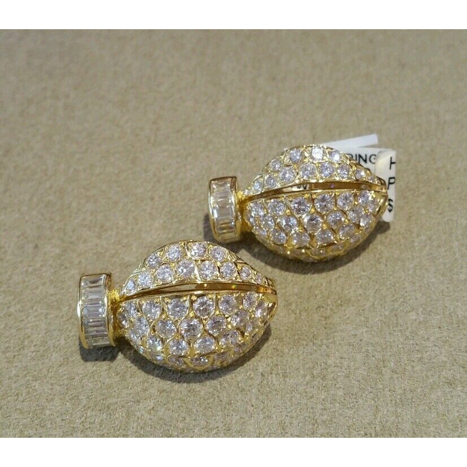 8.00 carat Pave Diamond Earrings with Rounds/Baguettes in 18k Yellow Gold