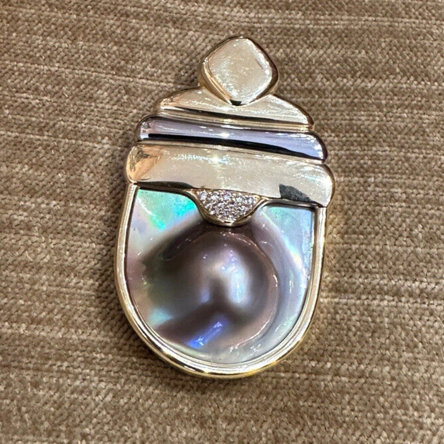 Susan Sadler Large Pearl and Diamond Pendant in 18k White & Yellow Gold
