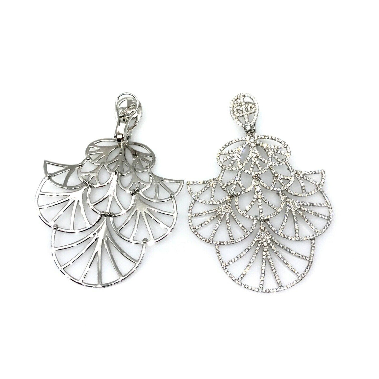 Large Diamond Fan Chandelier Earrings 9.50 carat TW in 18k White Gold