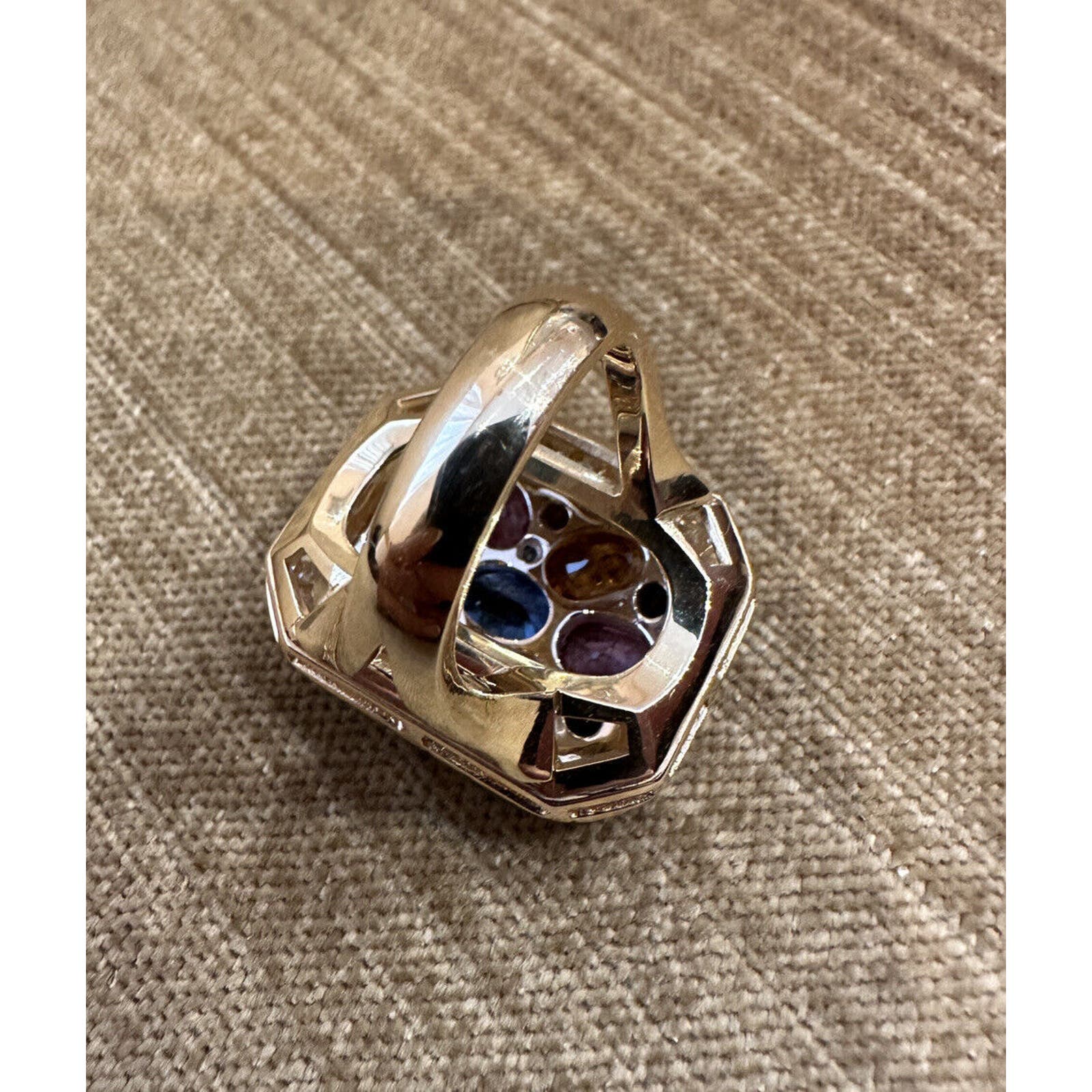 Multicolor Sapphire & Diamond Large Cocktail Ring in 18k Yellow Gold - HM2516BE