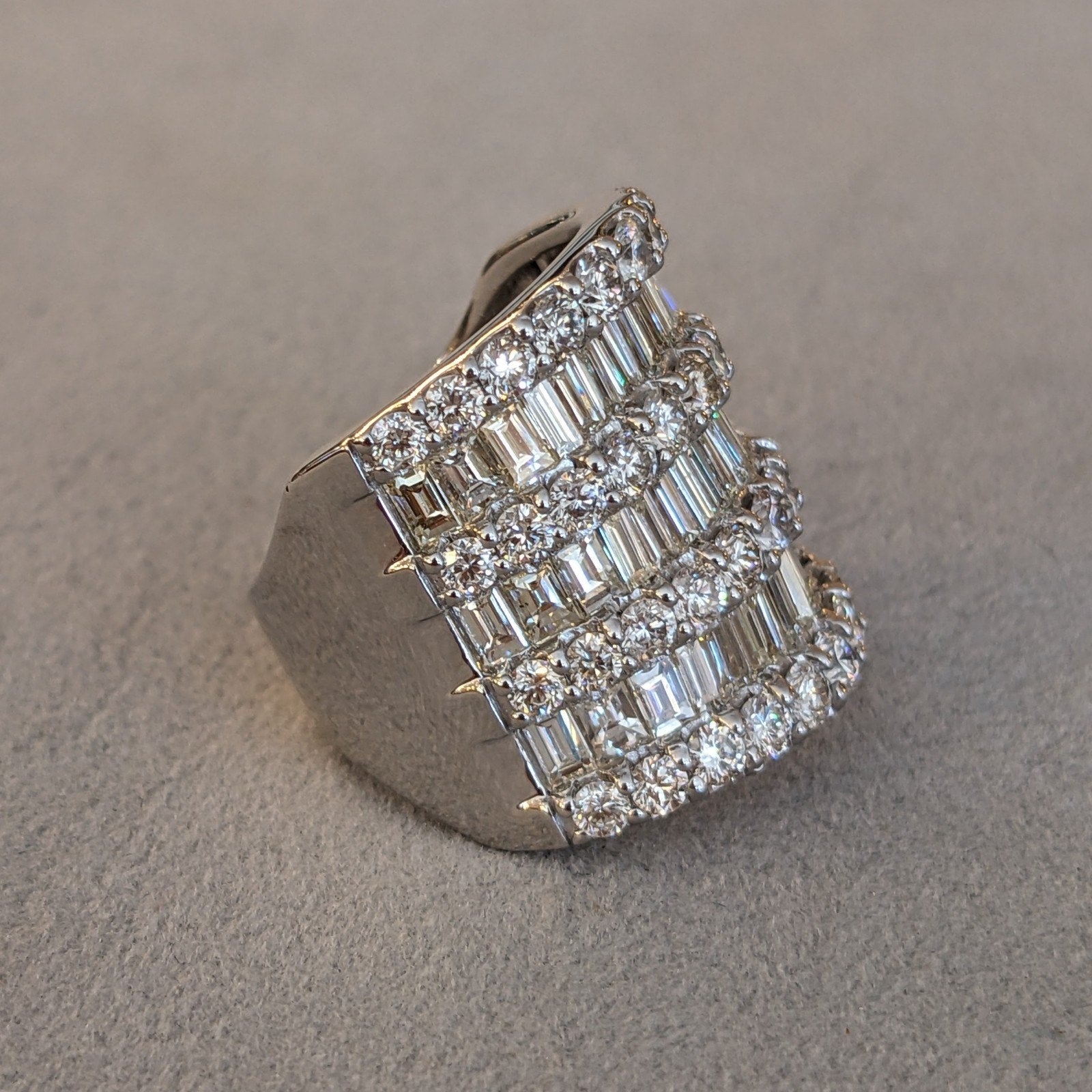 Round and Baguette Diamond Wide Band Ring 5.00 cttw in Platinum