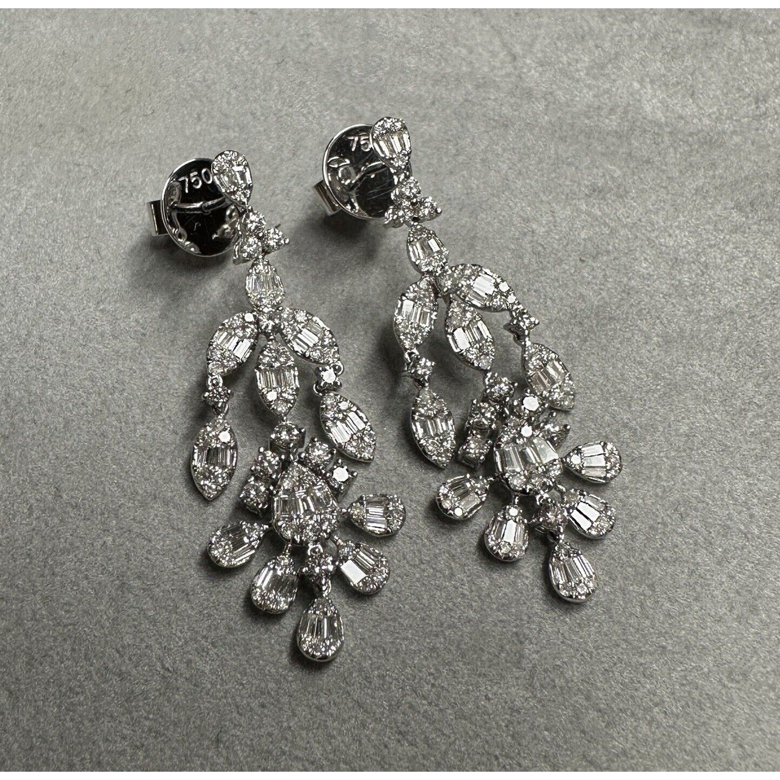 Natural Diamond Chandelier Drop Earrings 2.12 cttw in 18k White Gold