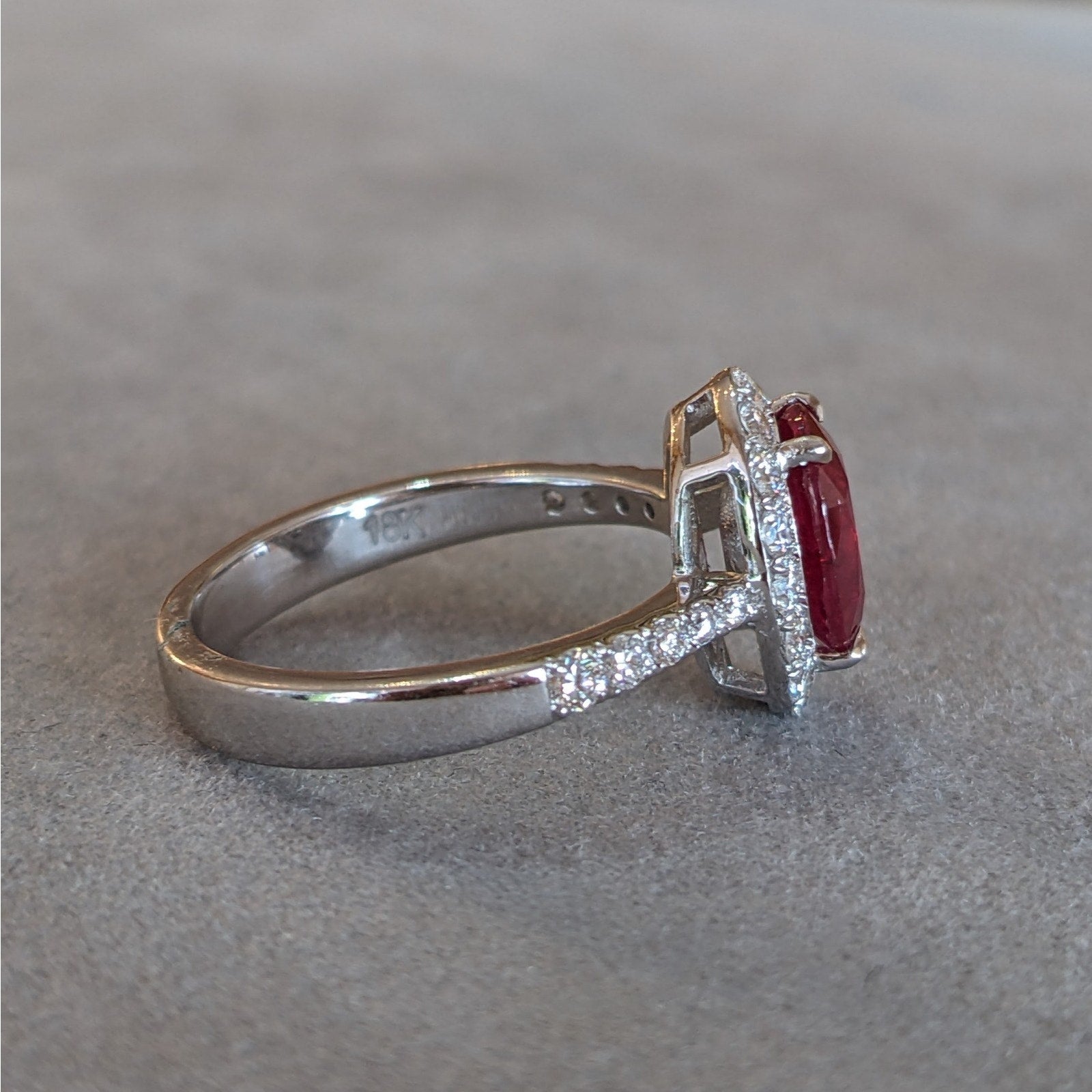 Natural Ruby and Diamond Halo Ring 2.51 cttw in 18K White Gold