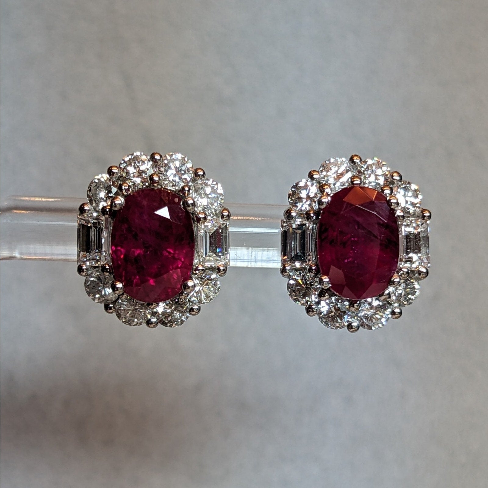 GIA Natural Burma Ruby Oval Stud Earrings with Diamonds in Platinum/18k-HM2763IB