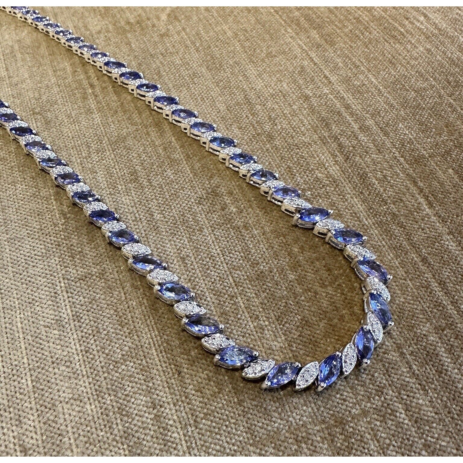 Marquise Tanzanite and Round Diamond Necklace in 18k White Gold