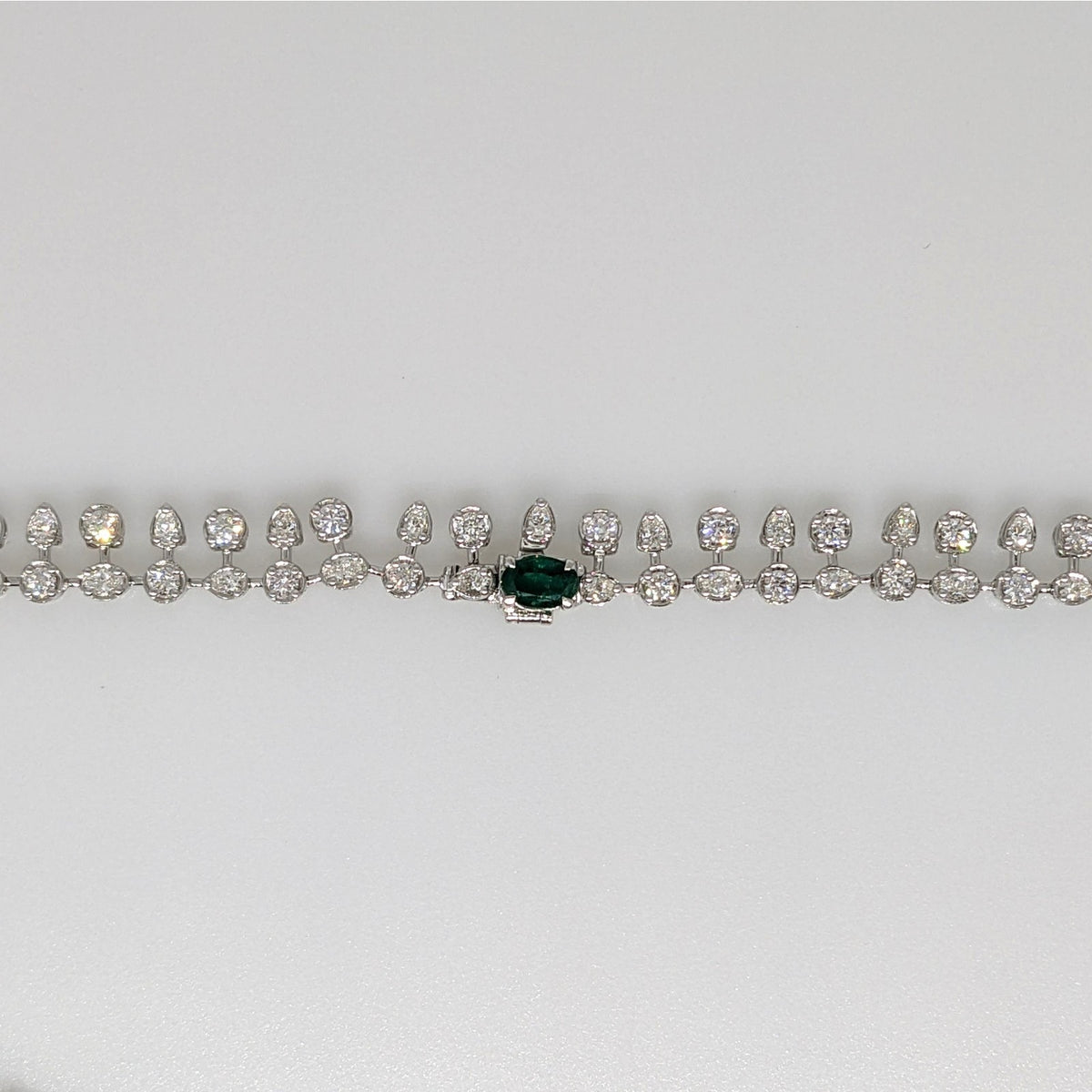 AGL Emerald & Diamond Fringe Bib Statement Necklace in 18k White Gold