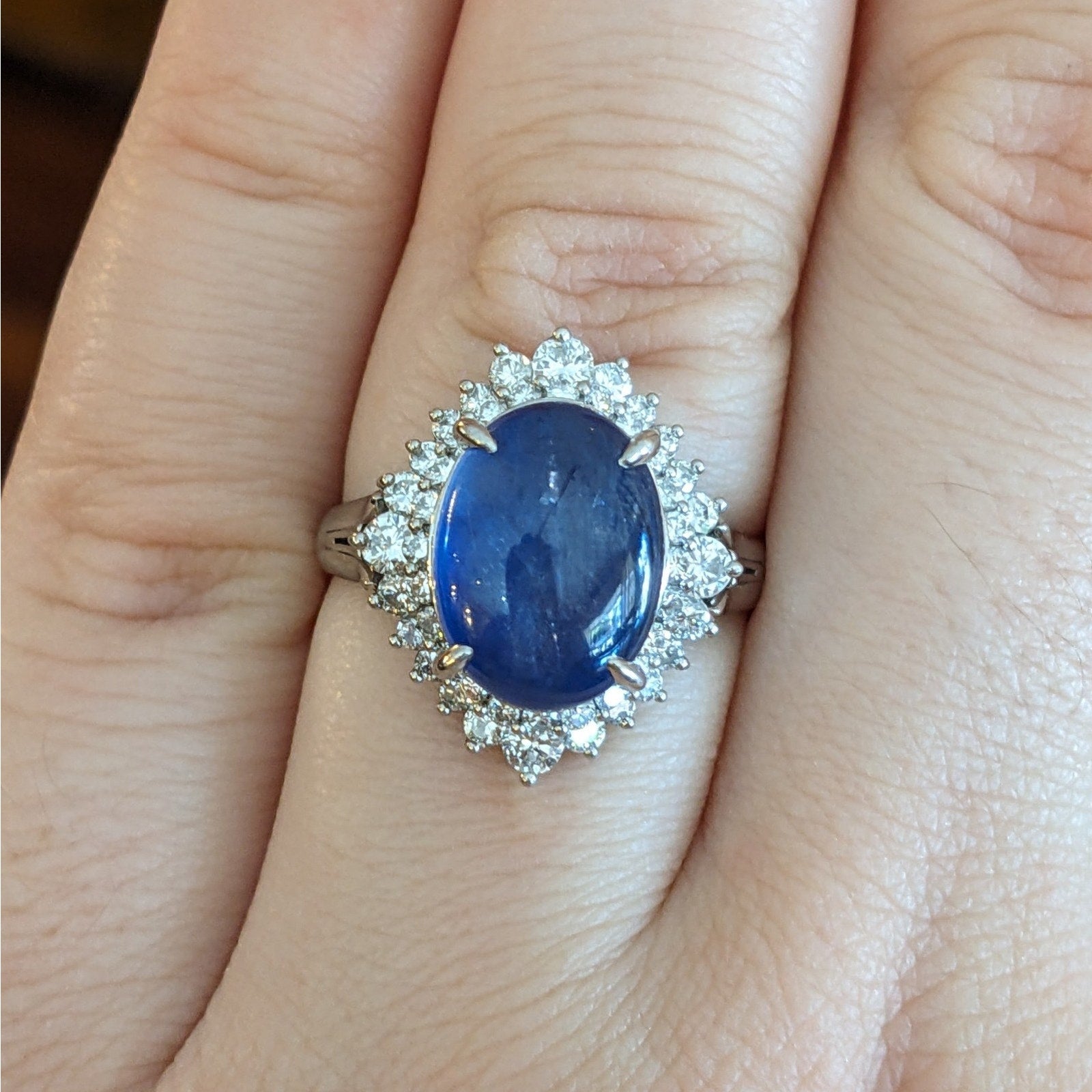 8.00 ct Oval Blue Star Sapphire & Diamond Ring in Platinum