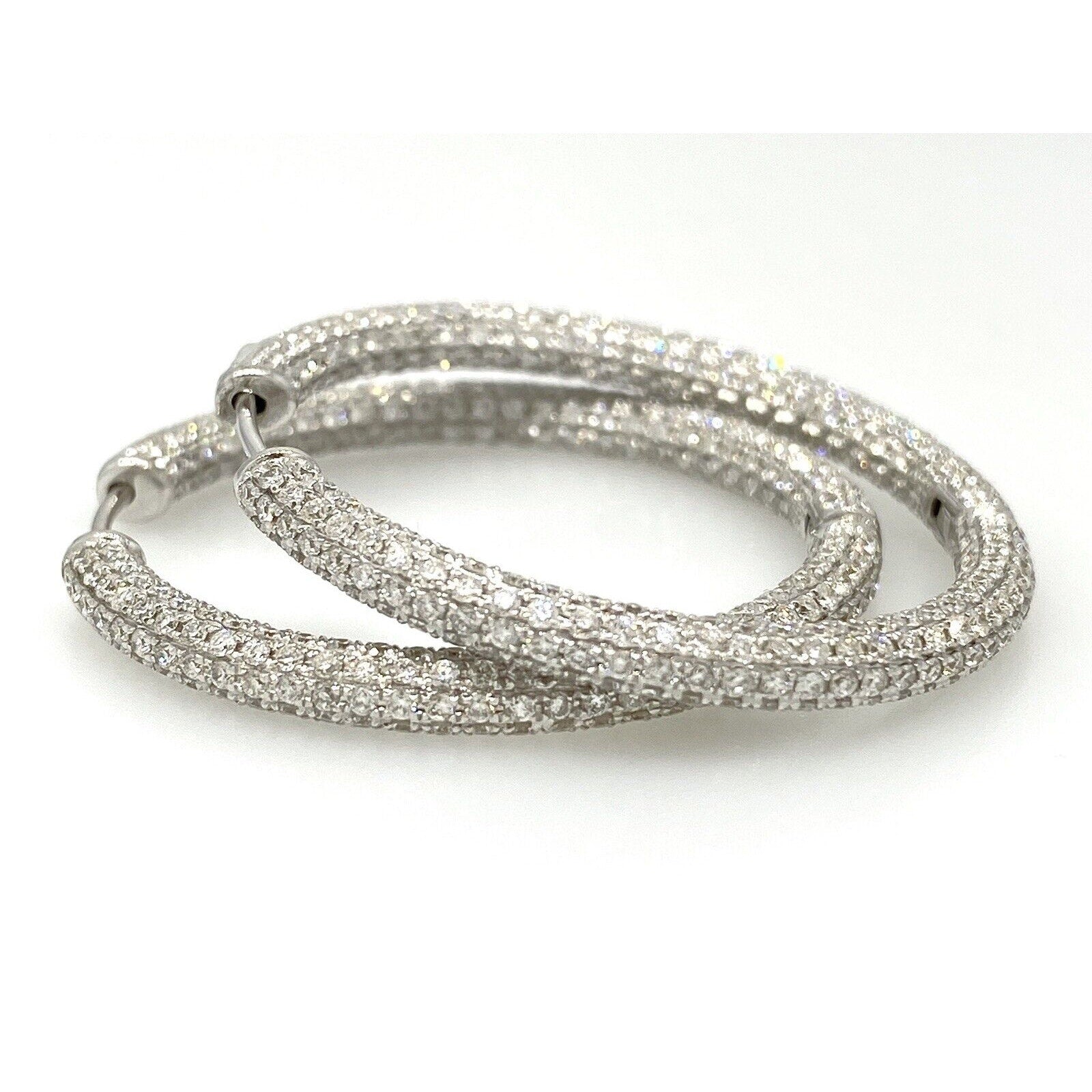 5.04 ct Round Pave Diamond Hoop Earrings in 18k White Gold by Odelia
