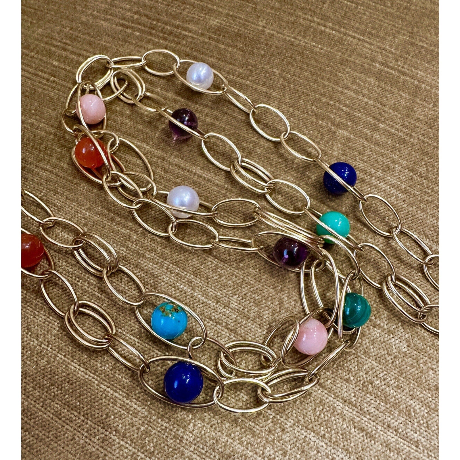 Ippolita 36" Open Link Necklace with Multi-stone Beads 18k Yellow Gold-HM2422BA