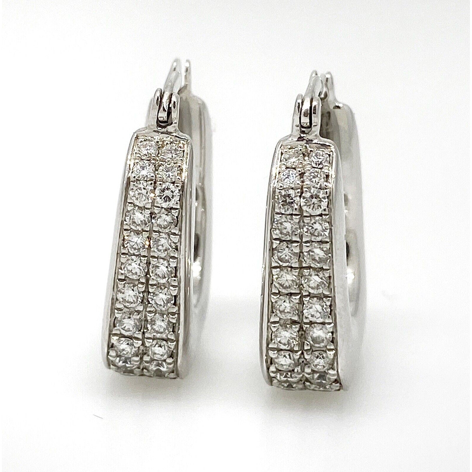 Two Row Diamond Short Hoop Earrings in 18k White Gold