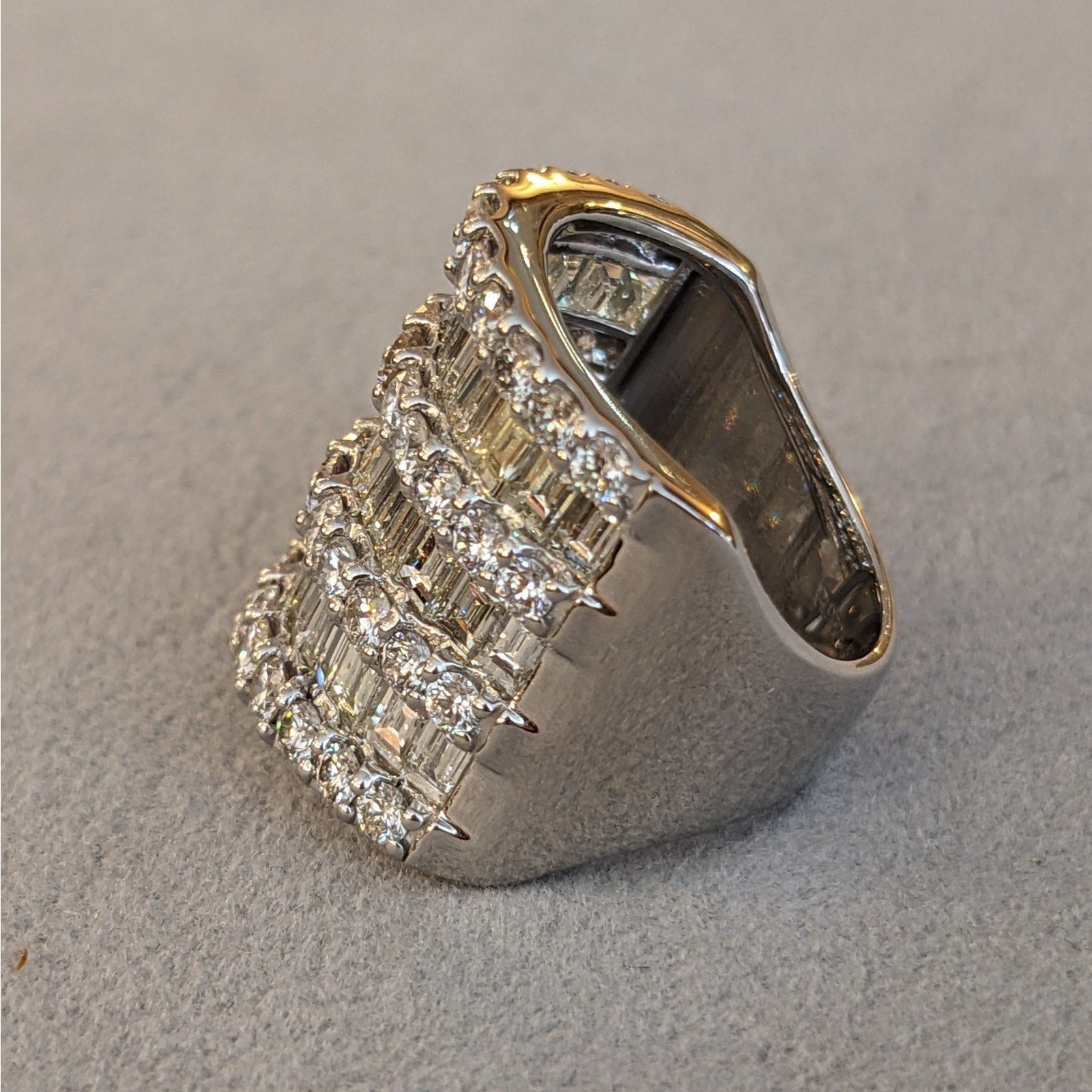 Round and Baguette Diamond Wide Band Ring 5.00 cttw in Platinum