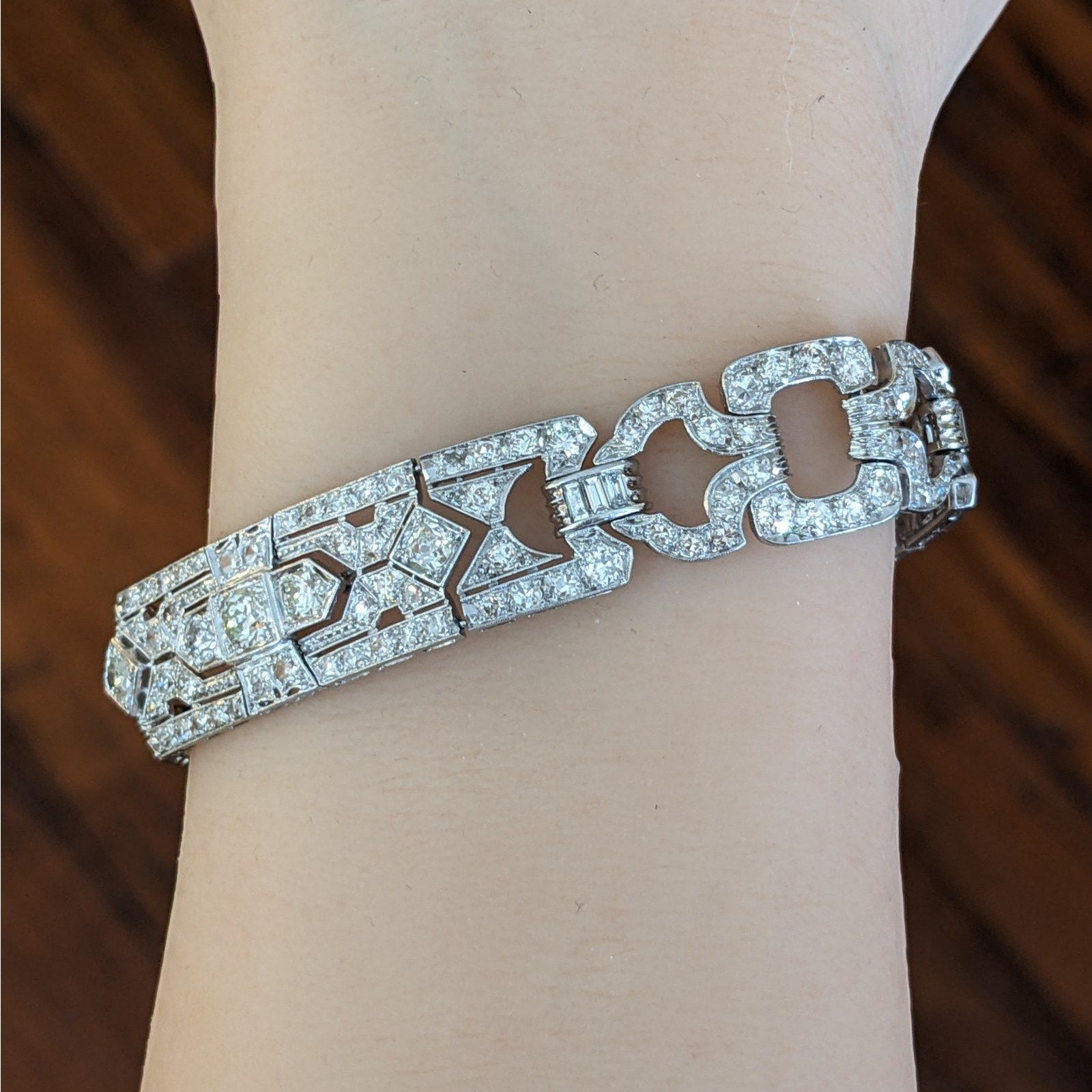 Art Deco Euro cut Diamond Bracelet .50 inch wide in Plat/14k chain