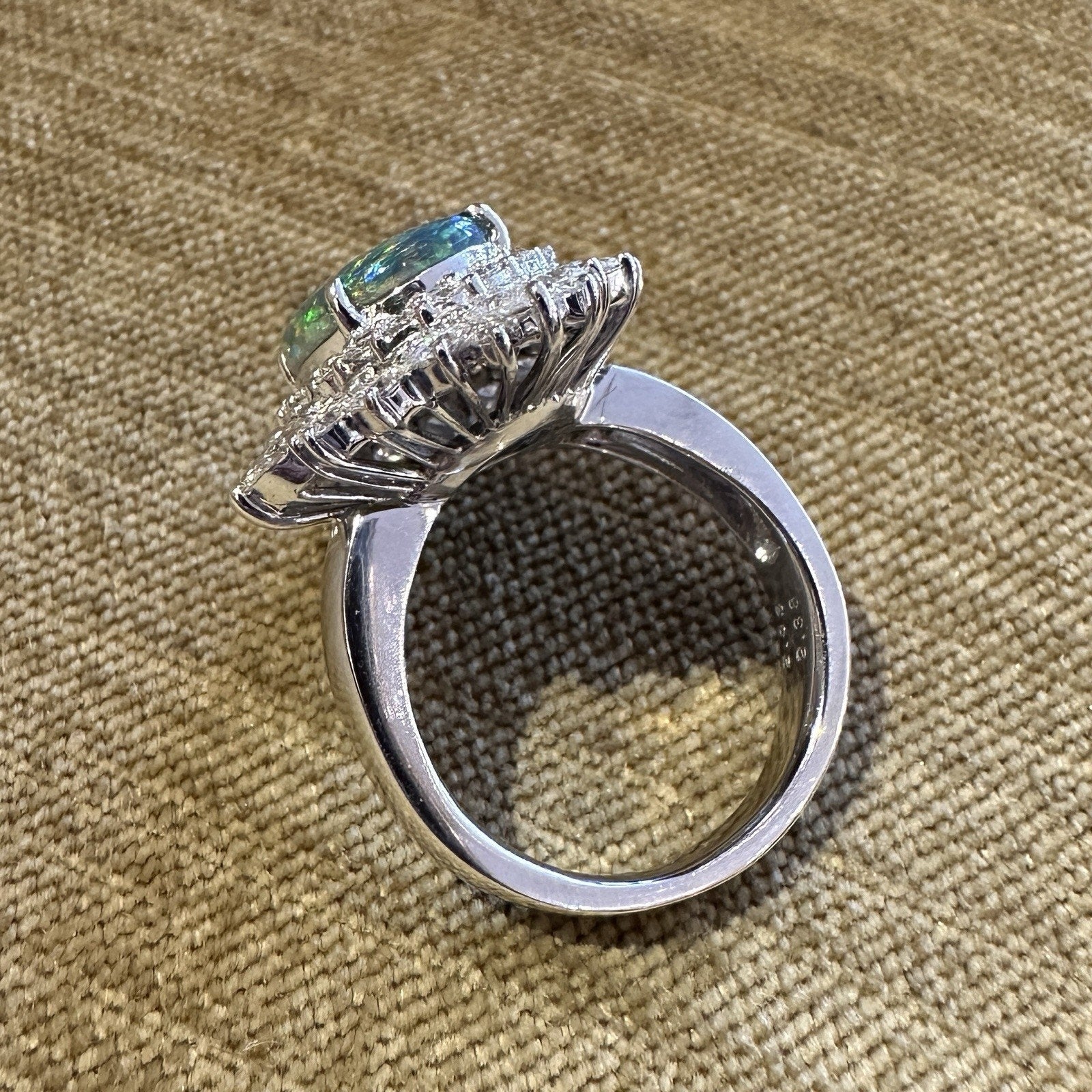 Natural Black Opal 2.53 ct and Diamond Cocktail Ring in Platinum