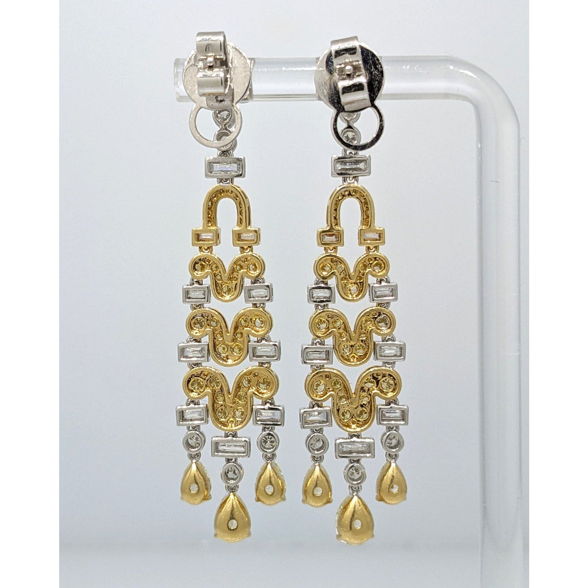 Natural Yellow & White Diamond Chandelier Drop Earrings in 18k Gold