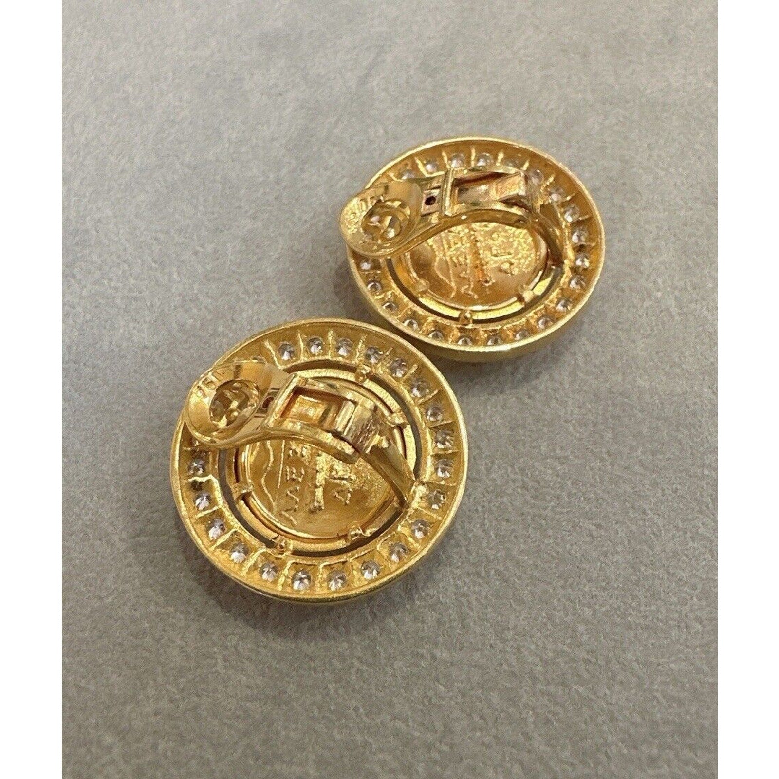 Gold Coin and Diamond Earrings in 18k Yellow Gold