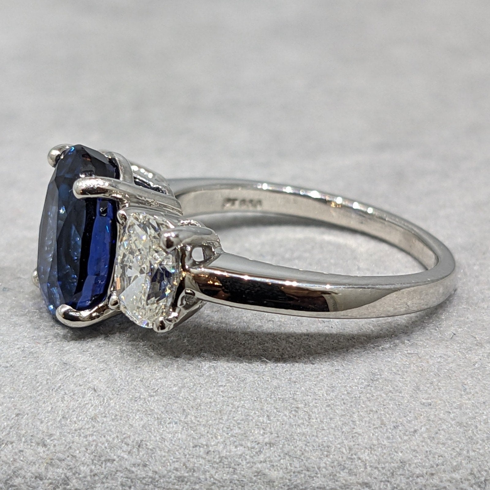 GIA Unheated Sapphire and Diamond Three Stone Ring in Platinum
