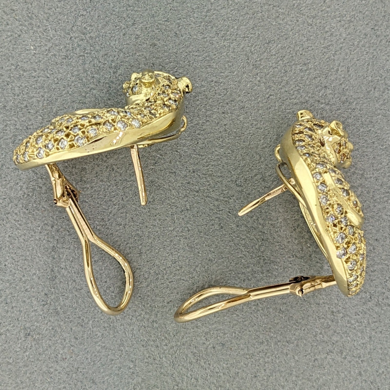 Circle Panther Earrings with Pave Diamonds in 18k & 14k Yellow Gold