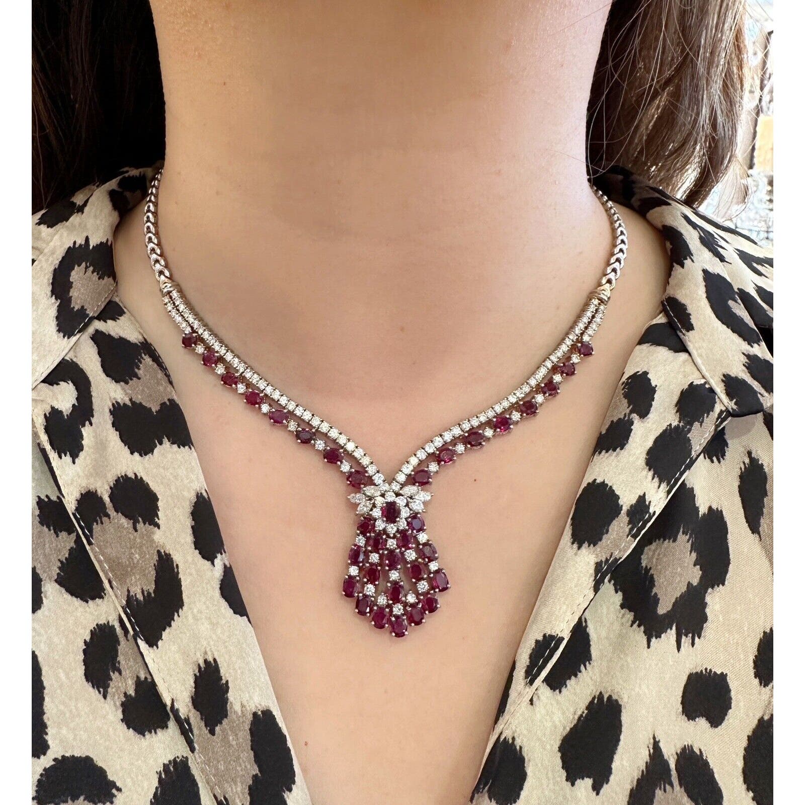 Vintage Ruby and Diamond Necklace in 18k White Gold - HM2491N