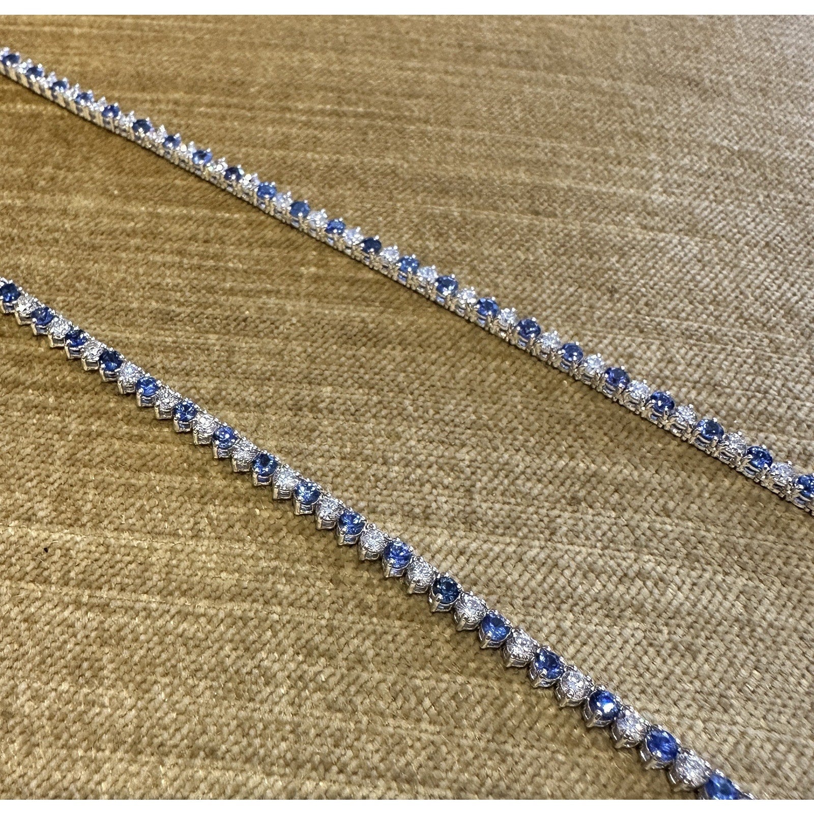 Sapphire & Diamond 3 Prong Tennis Necklace 17" in 18k White Gold